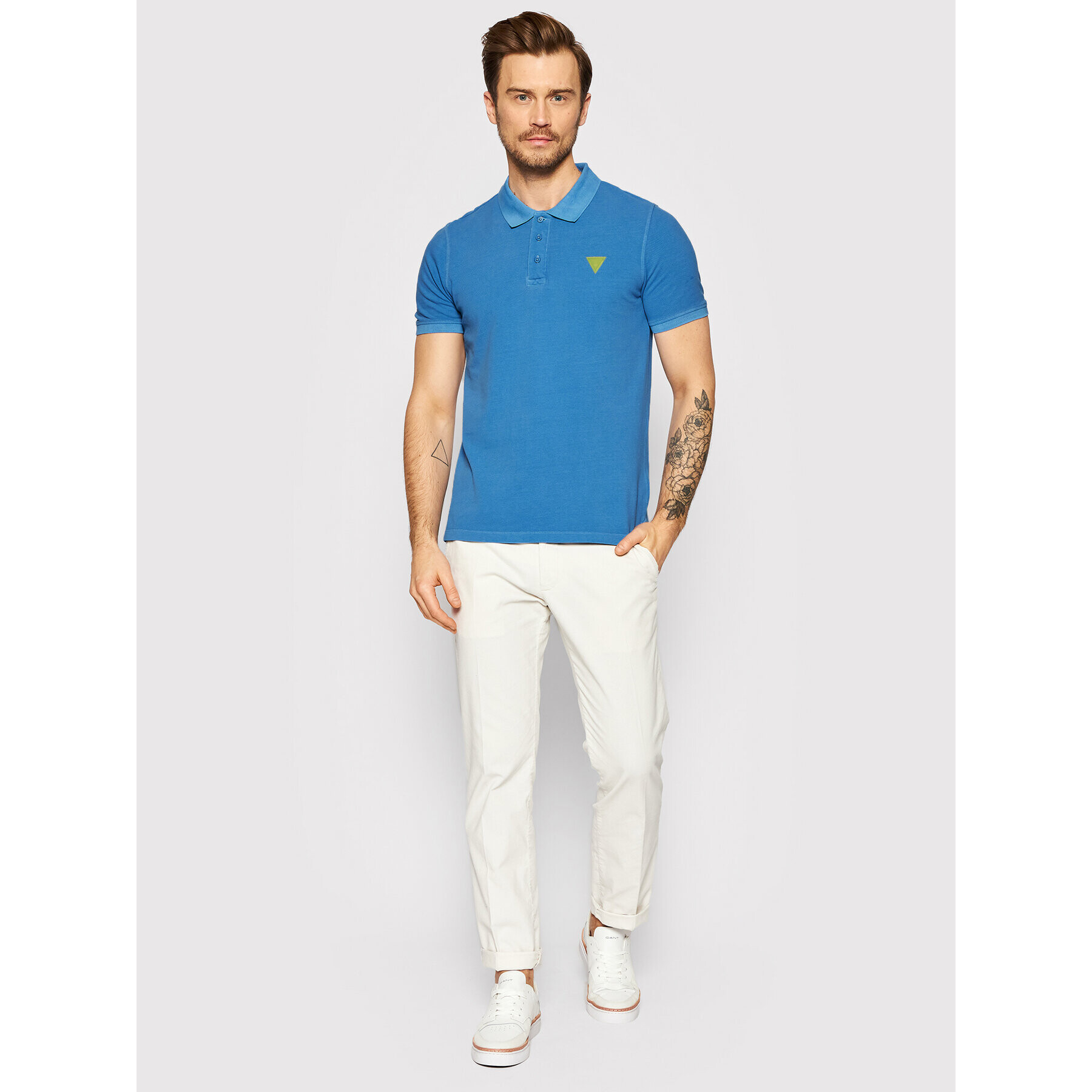 Guess Тениска с яка и копчета F1GP00 K9WF1 Син Slim Fit - Pepit.bg