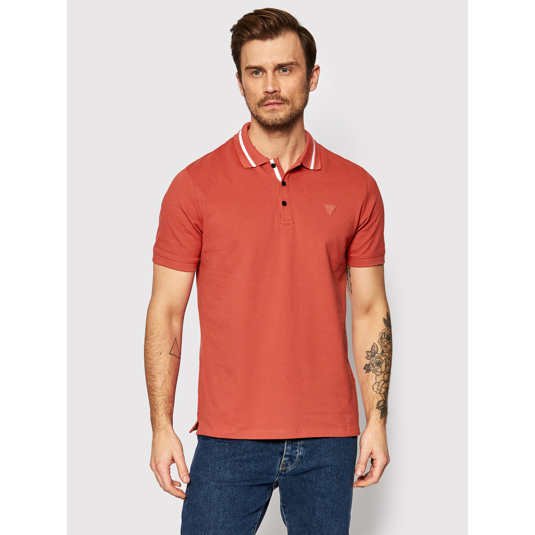 Guess Тениска с яка и копчета Lyle M2RP60 K7O61 Червен Slim Fit - Pepit.bg