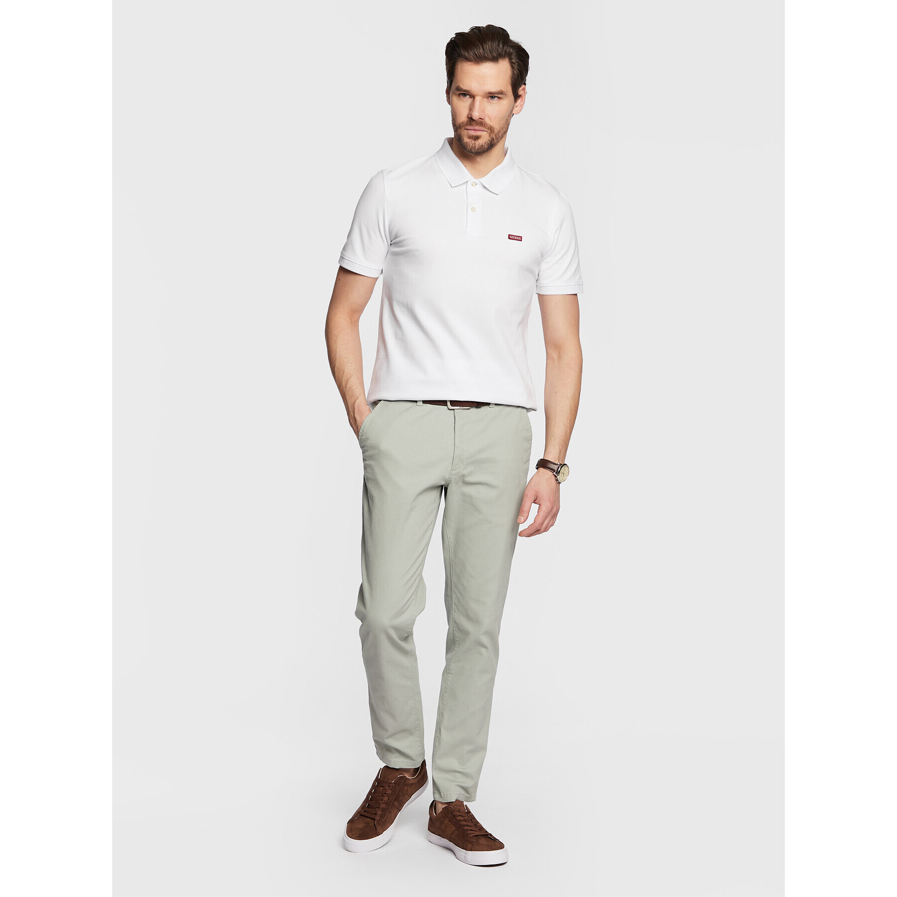 Guess Тениска с яка и копчета Lyle M3GP60 K7O64 Бял Slim Fit - Pepit.bg