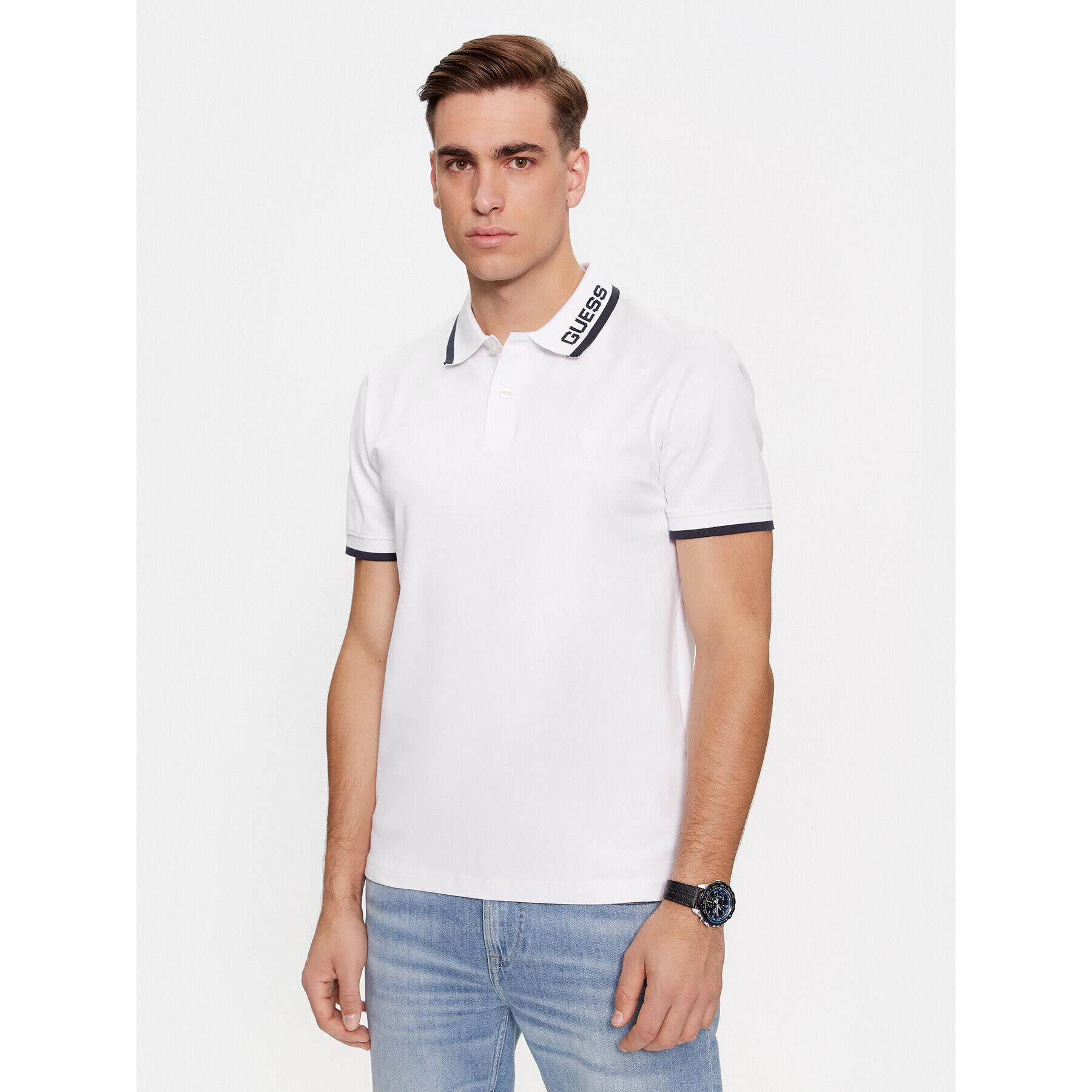 Guess Тениска с яка и копчета Lyle M4RP60 K7O64 Бял Slim Fit - Pepit.bg