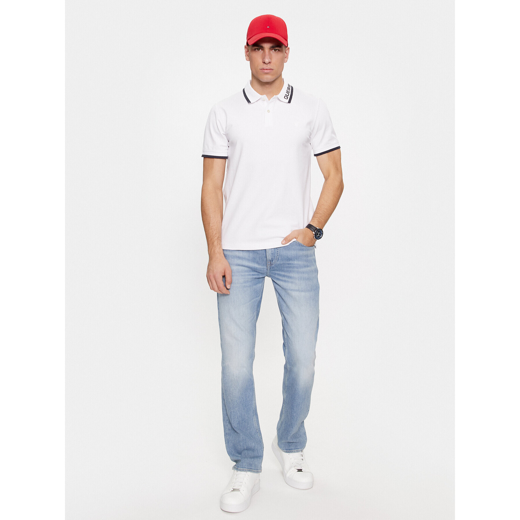 Guess Тениска с яка и копчета Lyle M4RP60 K7O64 Бял Slim Fit - Pepit.bg