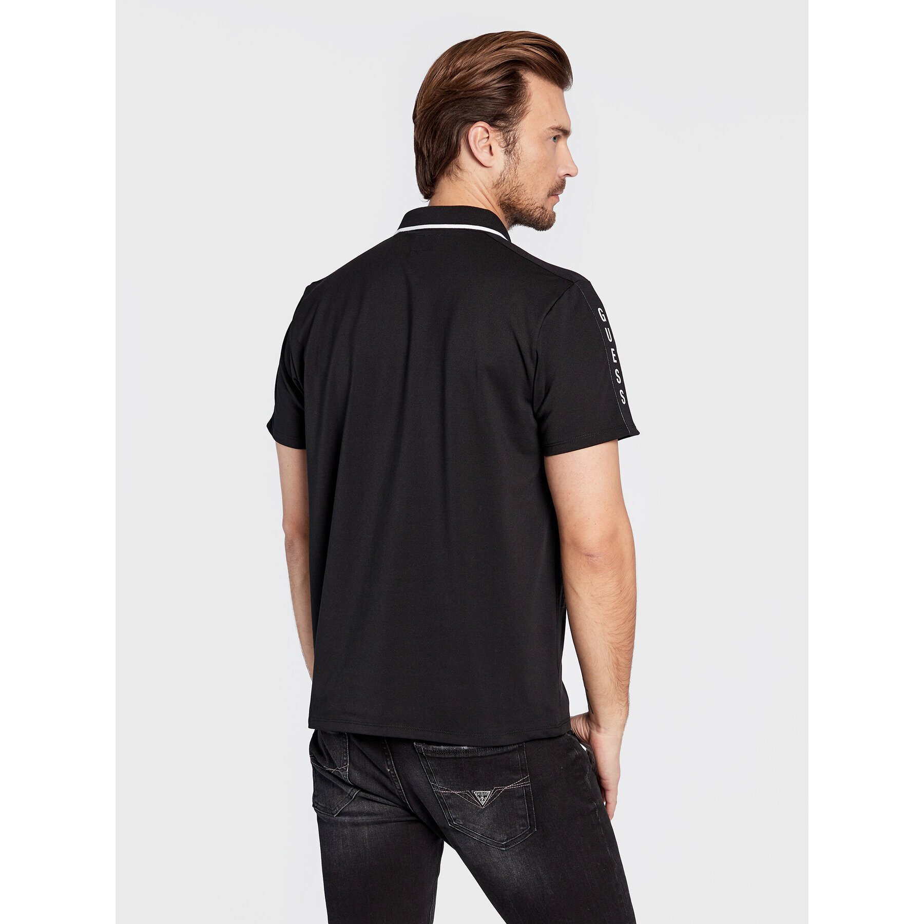 Guess Тениска с яка и копчета M2YP25 KARS0 Черен Slim Fit - Pepit.bg