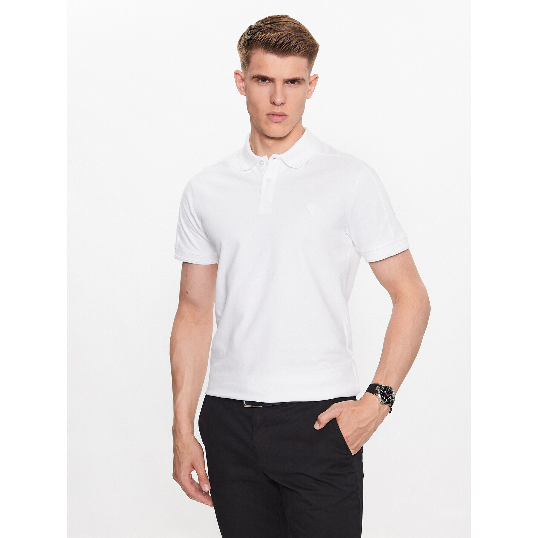 Guess Тениска с яка и копчета M3YP01 K7O64 Бял Slim Fit - Pepit.bg