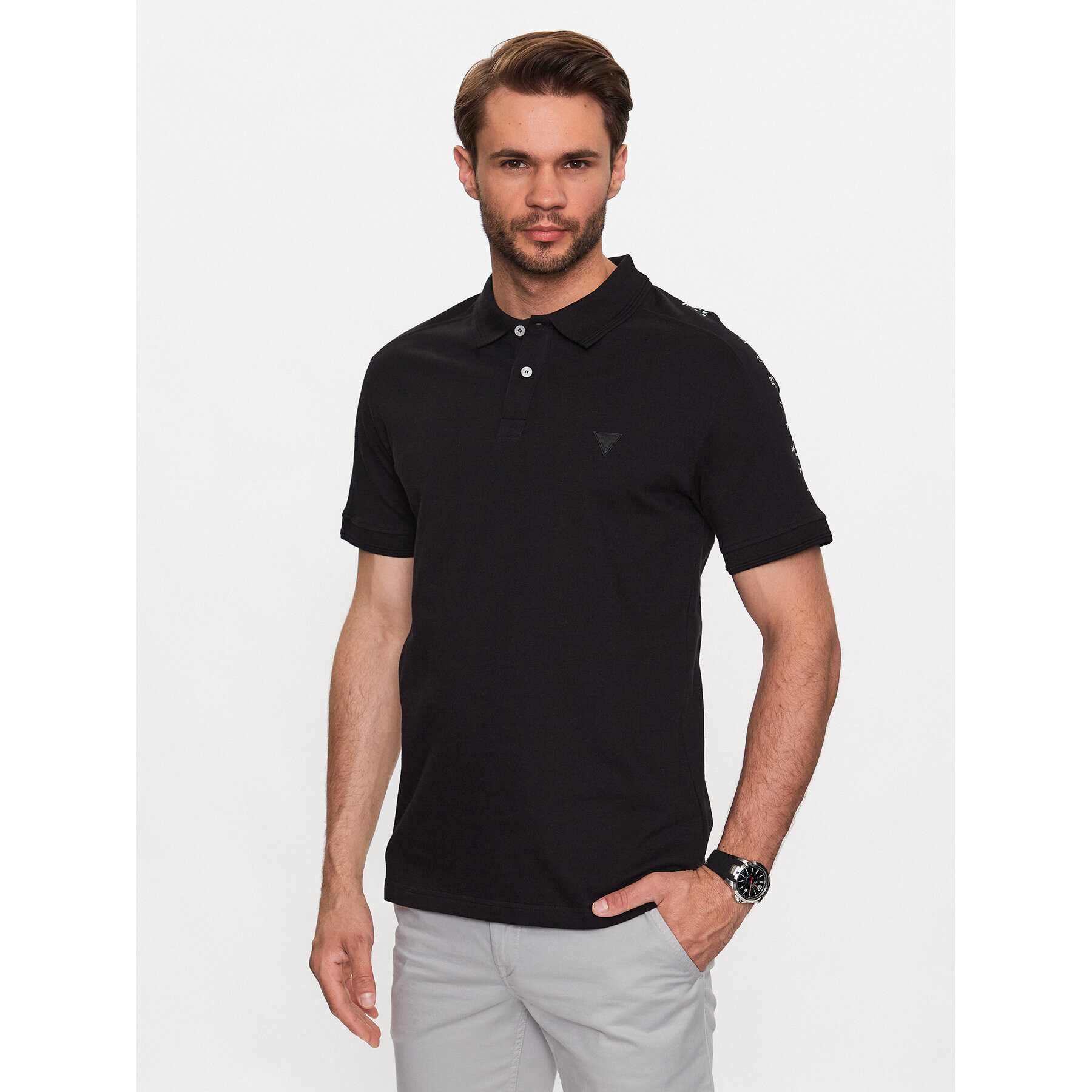 Guess Тениска с яка и копчета M3YP01 K7O64 Черен Slim Fit - Pepit.bg