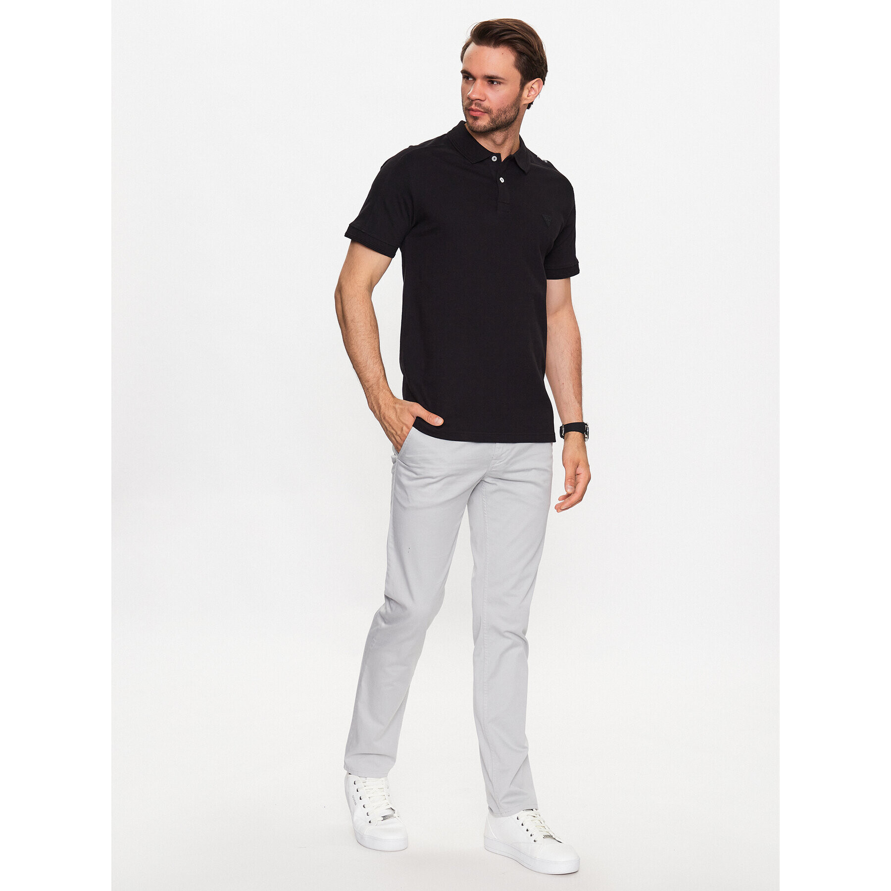 Guess Тениска с яка и копчета M3YP01 K7O64 Черен Slim Fit - Pepit.bg