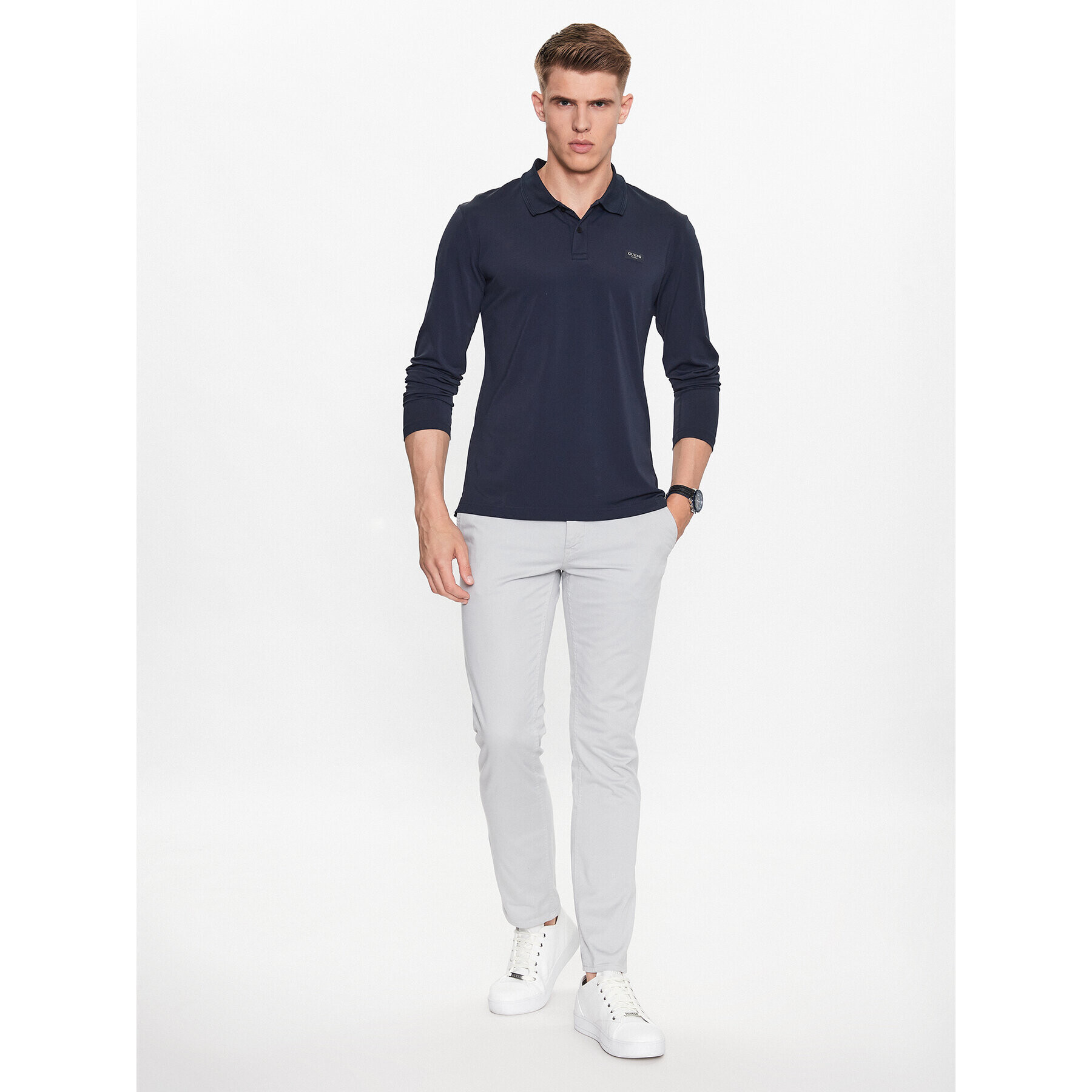 Guess Тениска с яка и копчета M3YP13 KBS60 Син Slim Fit - Pepit.bg