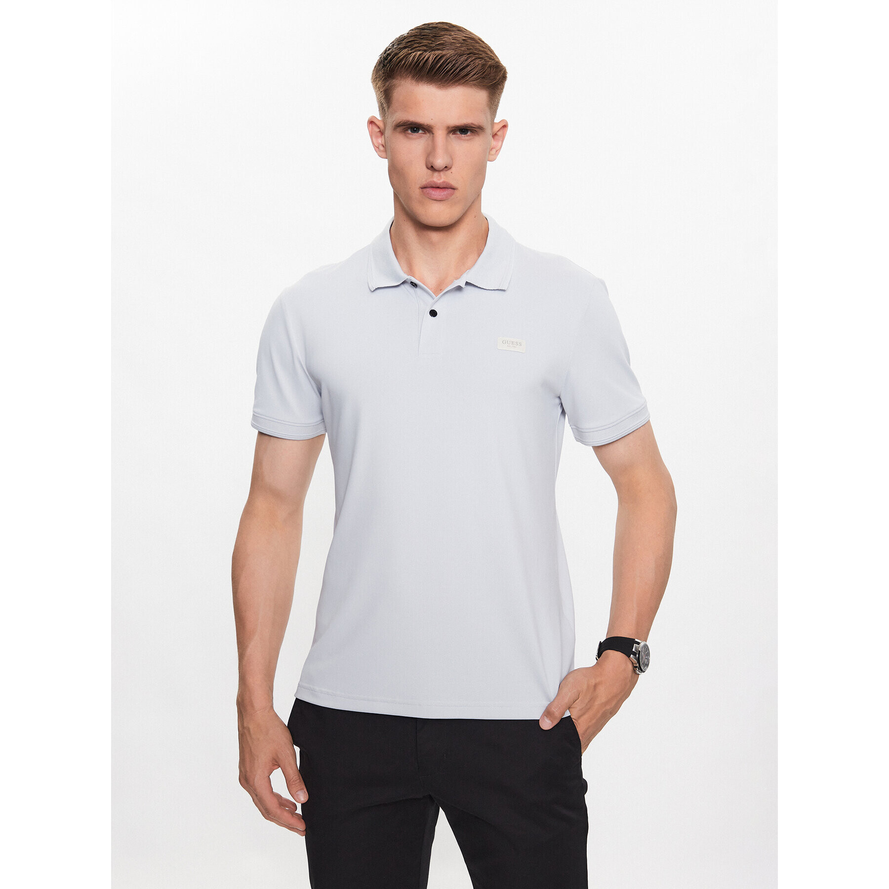 Guess Тениска с яка и копчета M3YP35 KBS60 Сив Slim Fit - Pepit.bg