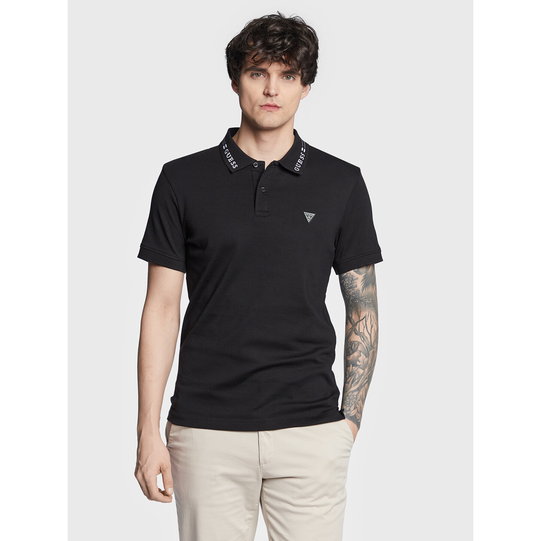 Guess Тениска с яка и копчета Nolan M3RP66 KBL51 Черен Extra Slim Fit - Pepit.bg