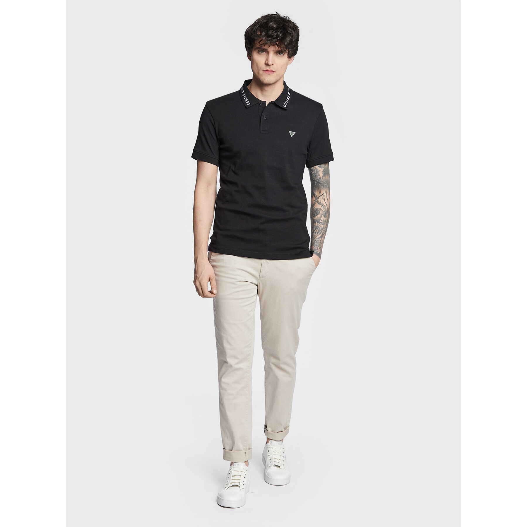 Guess Тениска с яка и копчета Nolan M3RP66 KBL51 Черен Extra Slim Fit - Pepit.bg