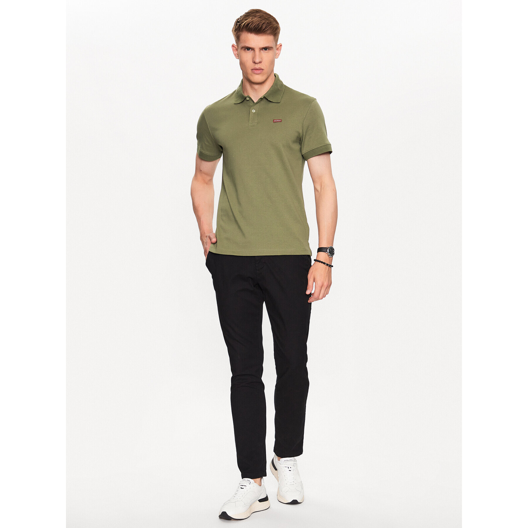 Guess Тениска с яка и копчета Nolan M3YP66 KBL51 Зелен Slim Fit - Pepit.bg