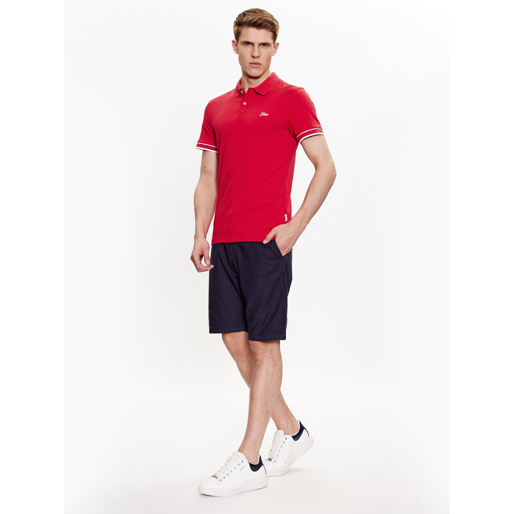 Guess Тениска с яка и копчета Oliver M3GP66 KBL51 Бордо Slim Fit - Pepit.bg