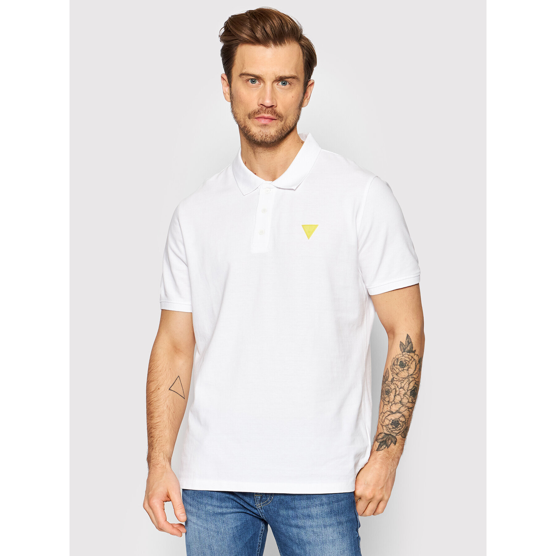 Guess Тениска с яка и копчета F1GP00 K9WF1 Бял Regular Fit - Pepit.bg