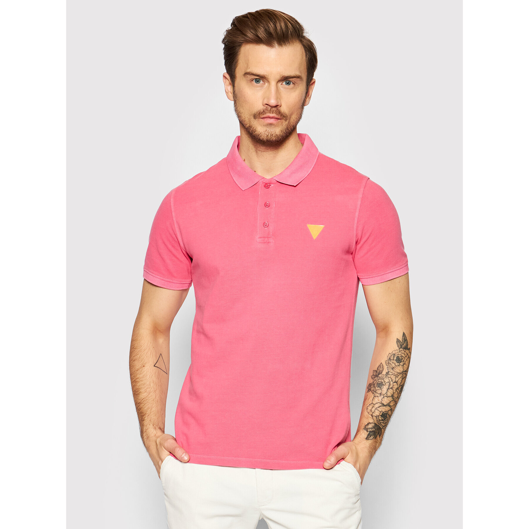 Guess Тениска с яка и копчета F1GP00 K9WF1 Розов Slim Fit - Pepit.bg