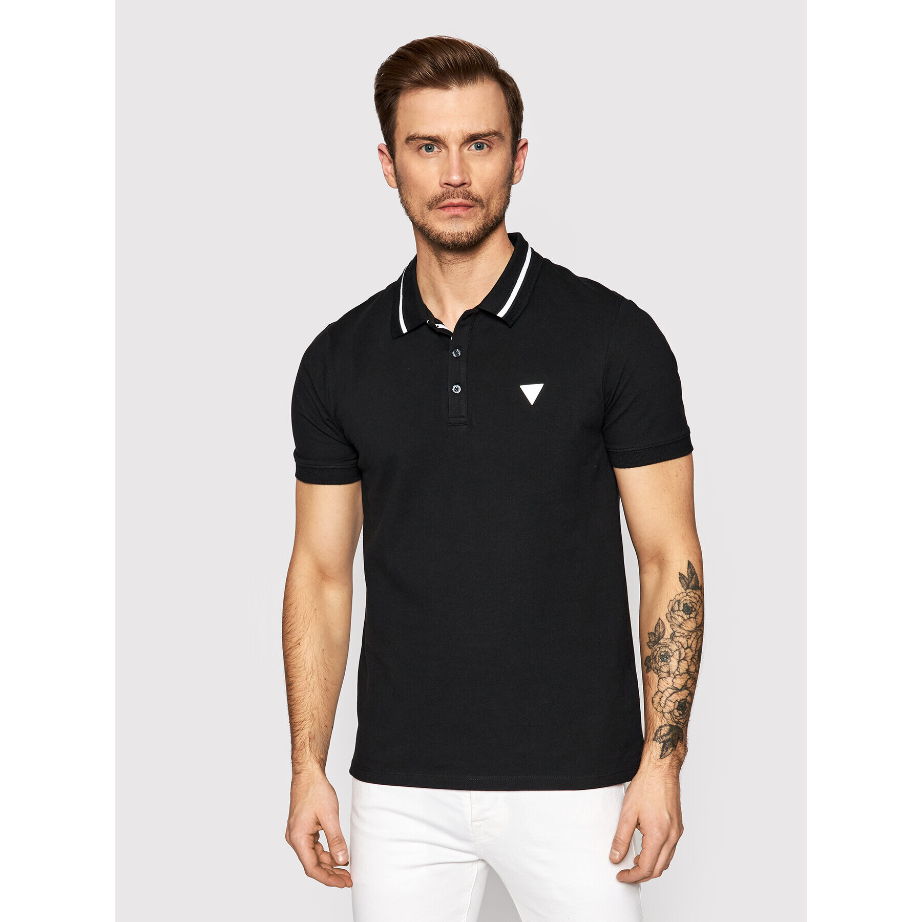 Guess Тениска с яка и копчета Lyle M2RP60 K7O61 Черен Slim Fit - Pepit.bg