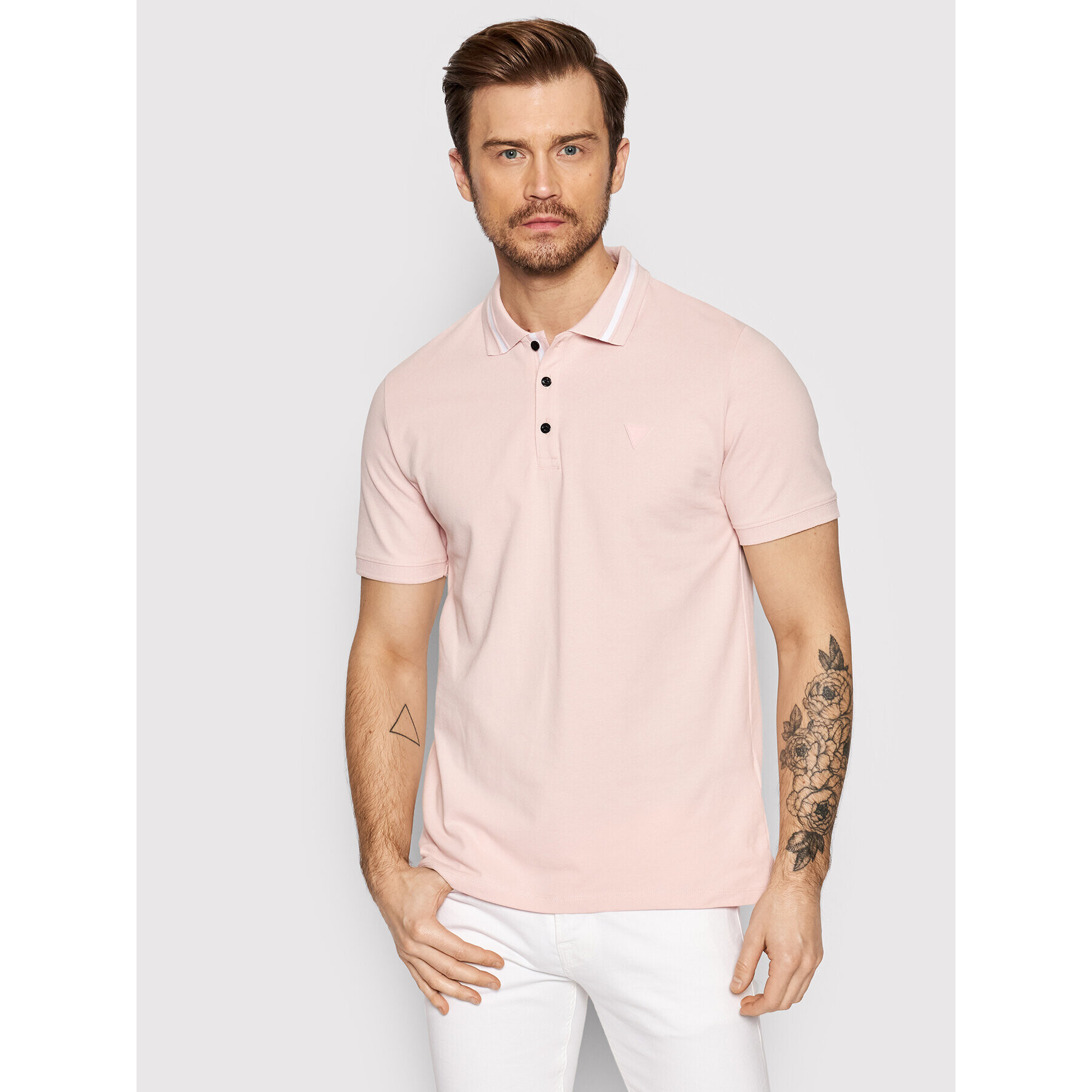 Guess Тениска с яка и копчета Lyle M2RP60 K7O61 Розов Slim Fit - Pepit.bg