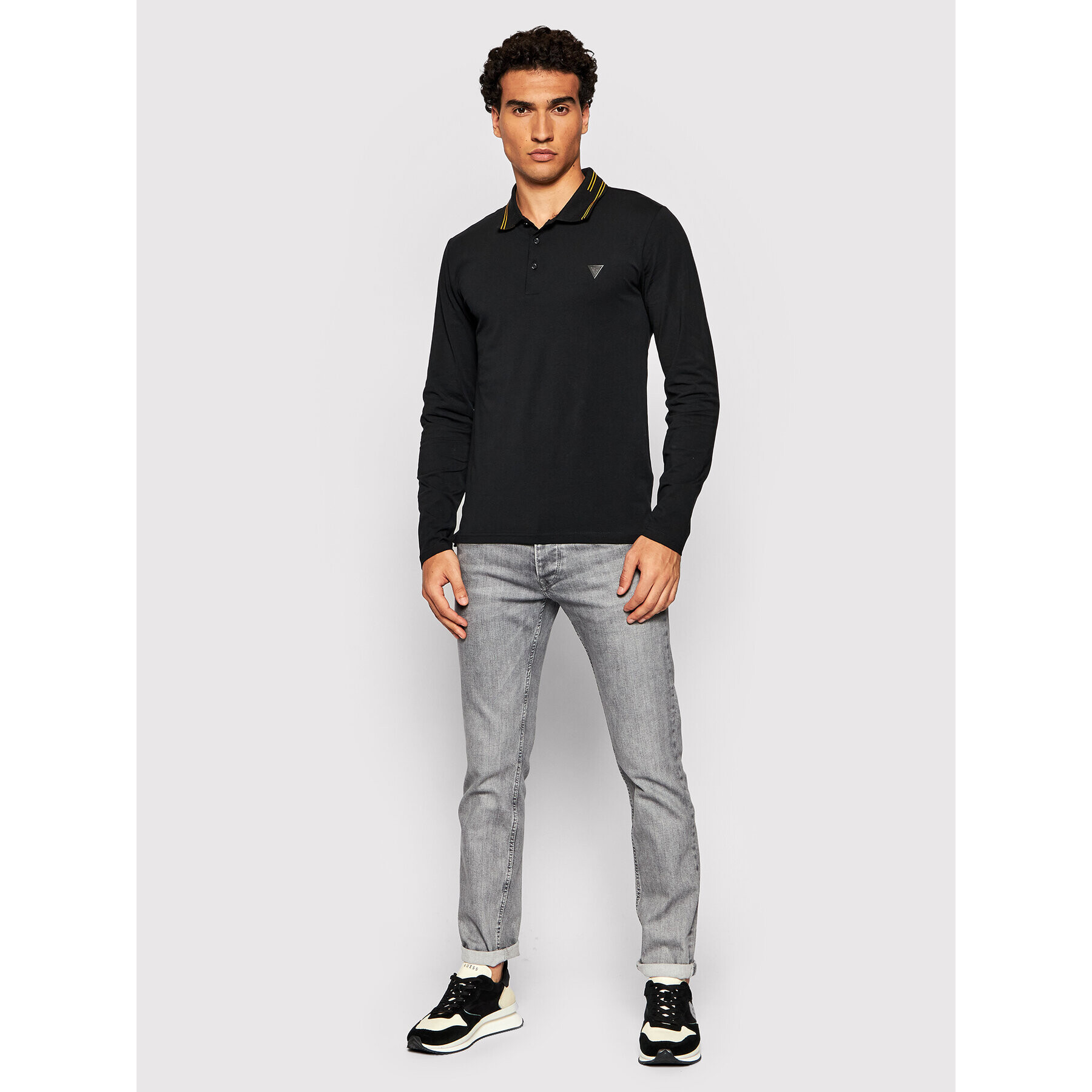 Guess Тениска с яка и копчета M1BP36 J1311 Черен Extra Slim Fit - Pepit.bg