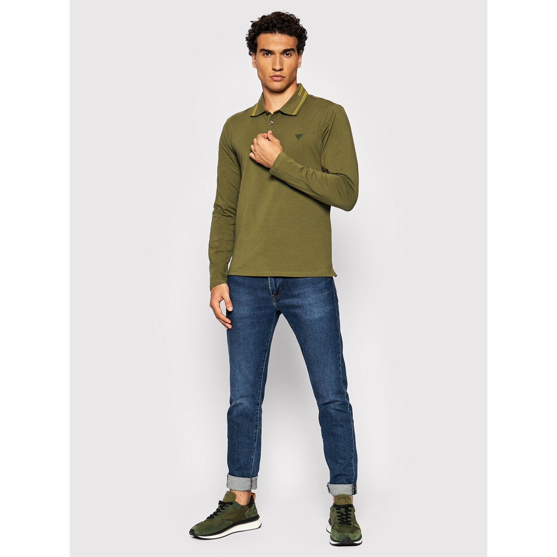 Guess Тениска с яка и копчета M1BP36 J1311 Зелен Extra Slim Fit - Pepit.bg