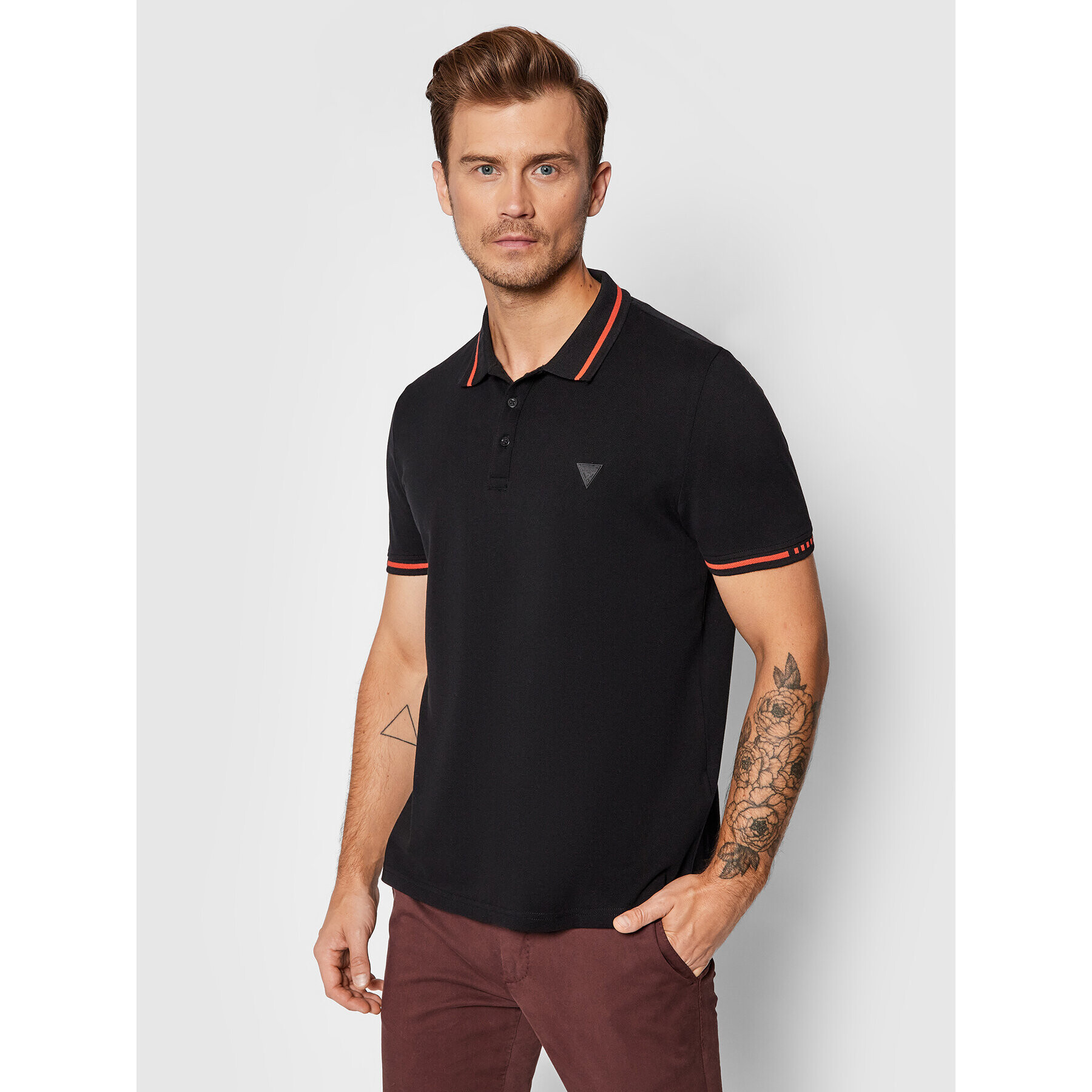 Guess Тениска с яка и копчета M1BP55 K9WF1 Черен Slim Fit - Pepit.bg