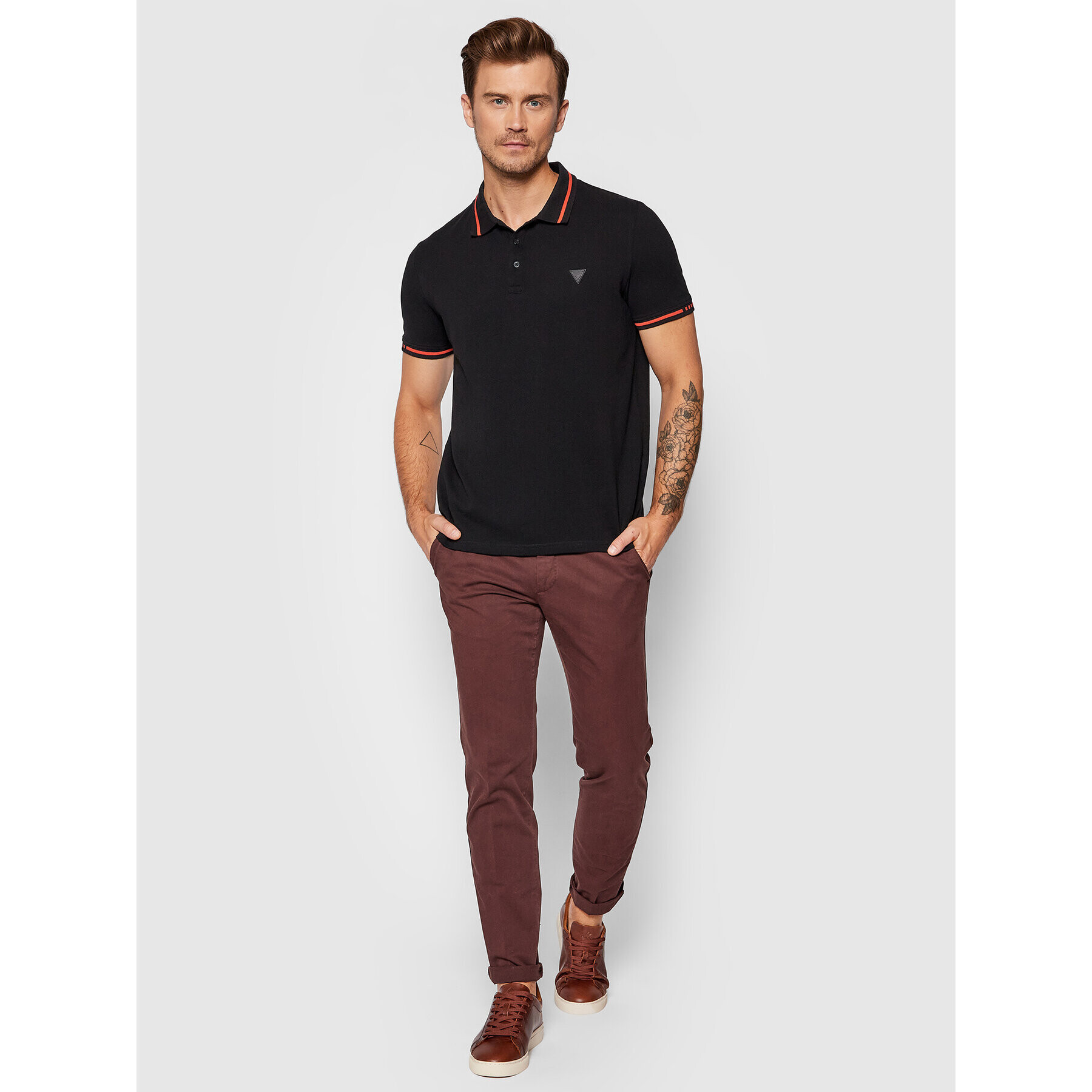 Guess Тениска с яка и копчета M1BP55 K9WF1 Черен Slim Fit - Pepit.bg