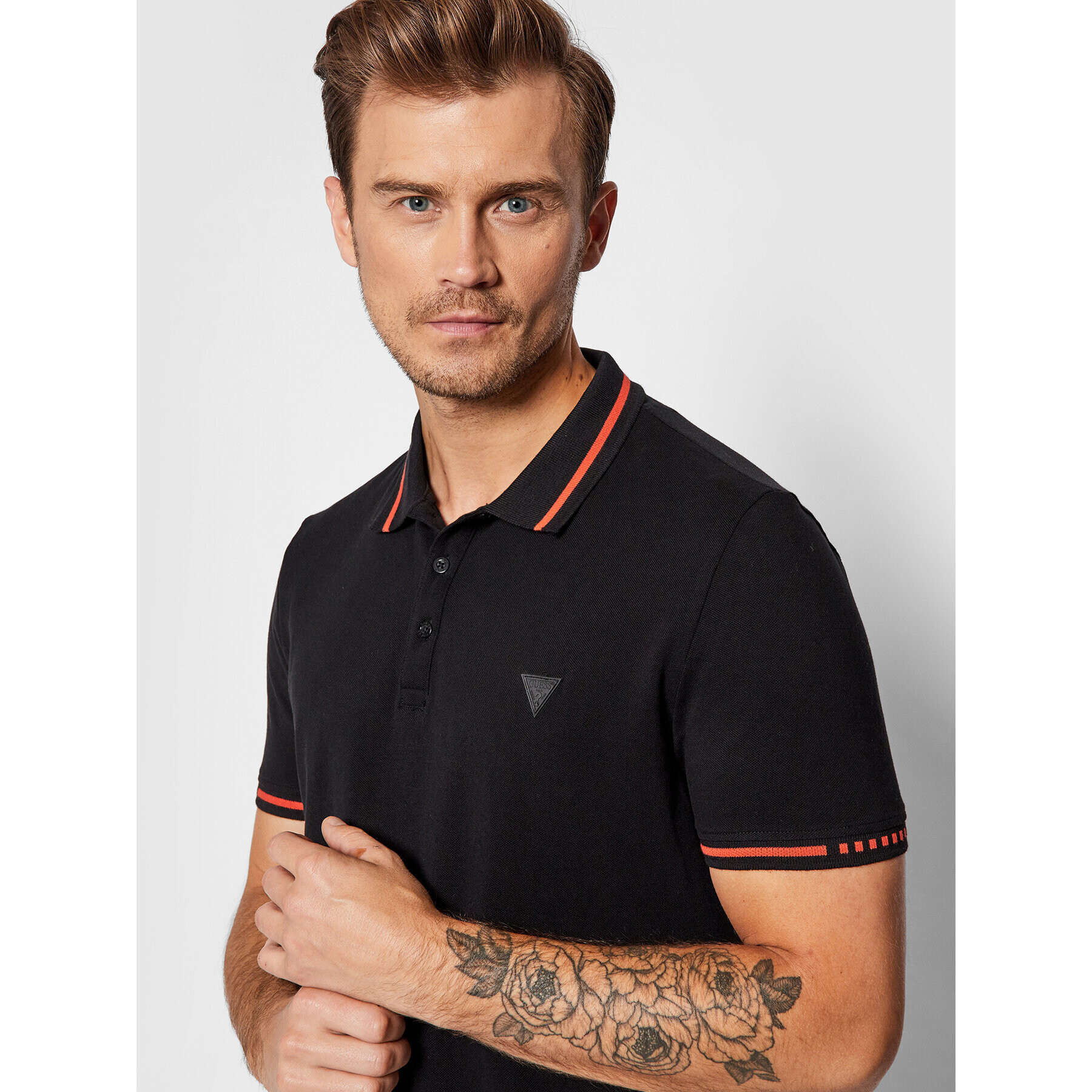 Guess Тениска с яка и копчета M1BP55 K9WF1 Черен Slim Fit - Pepit.bg