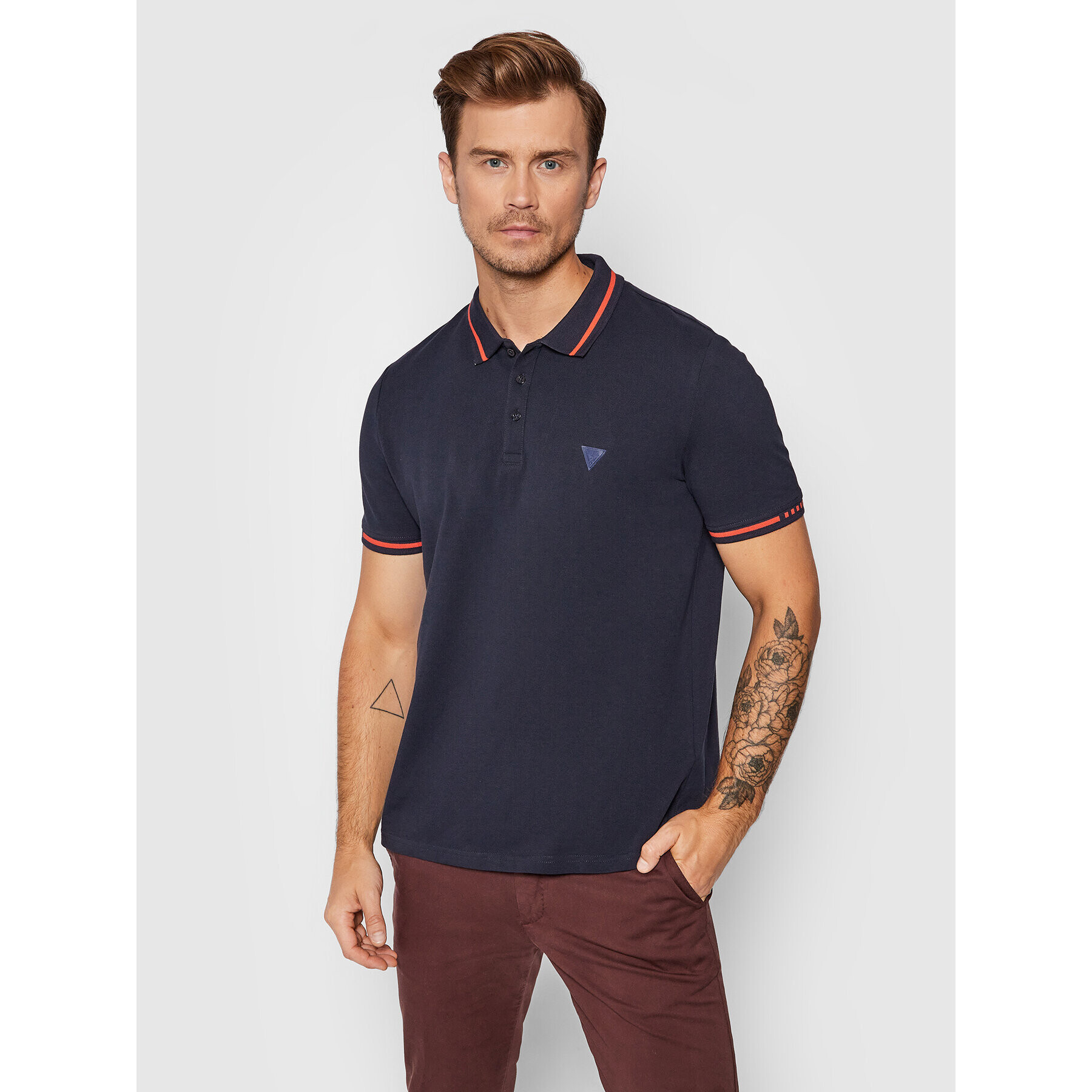 Guess Тениска с яка и копчета M1BP55 K9WF1 Тъмносин Slim Fit - Pepit.bg