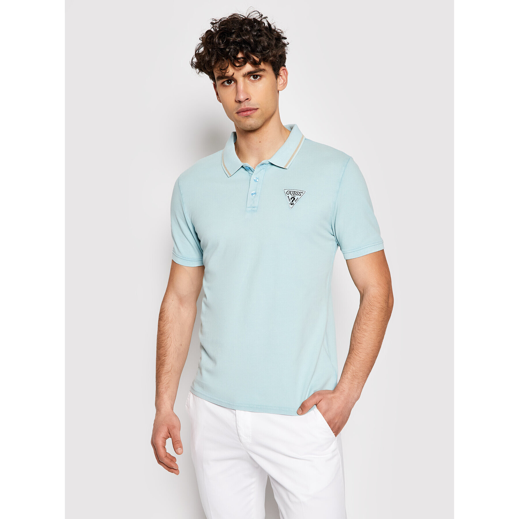 Guess Тениска с яка и копчета M1GP54 K9WF1 Син Slim Fit - Pepit.bg