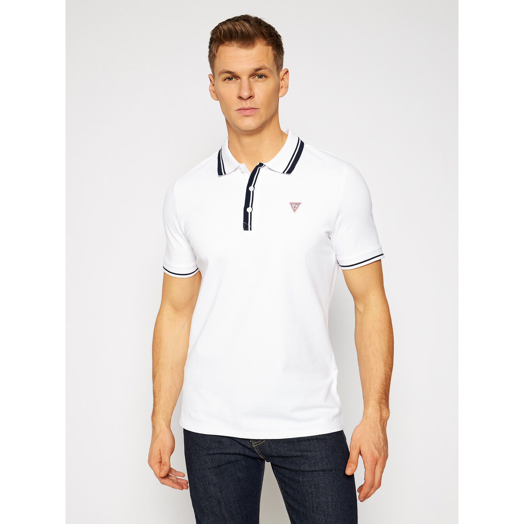 Guess Тениска с яка и копчета M1RP60 K7O61 Бял Slim Fit - Pepit.bg