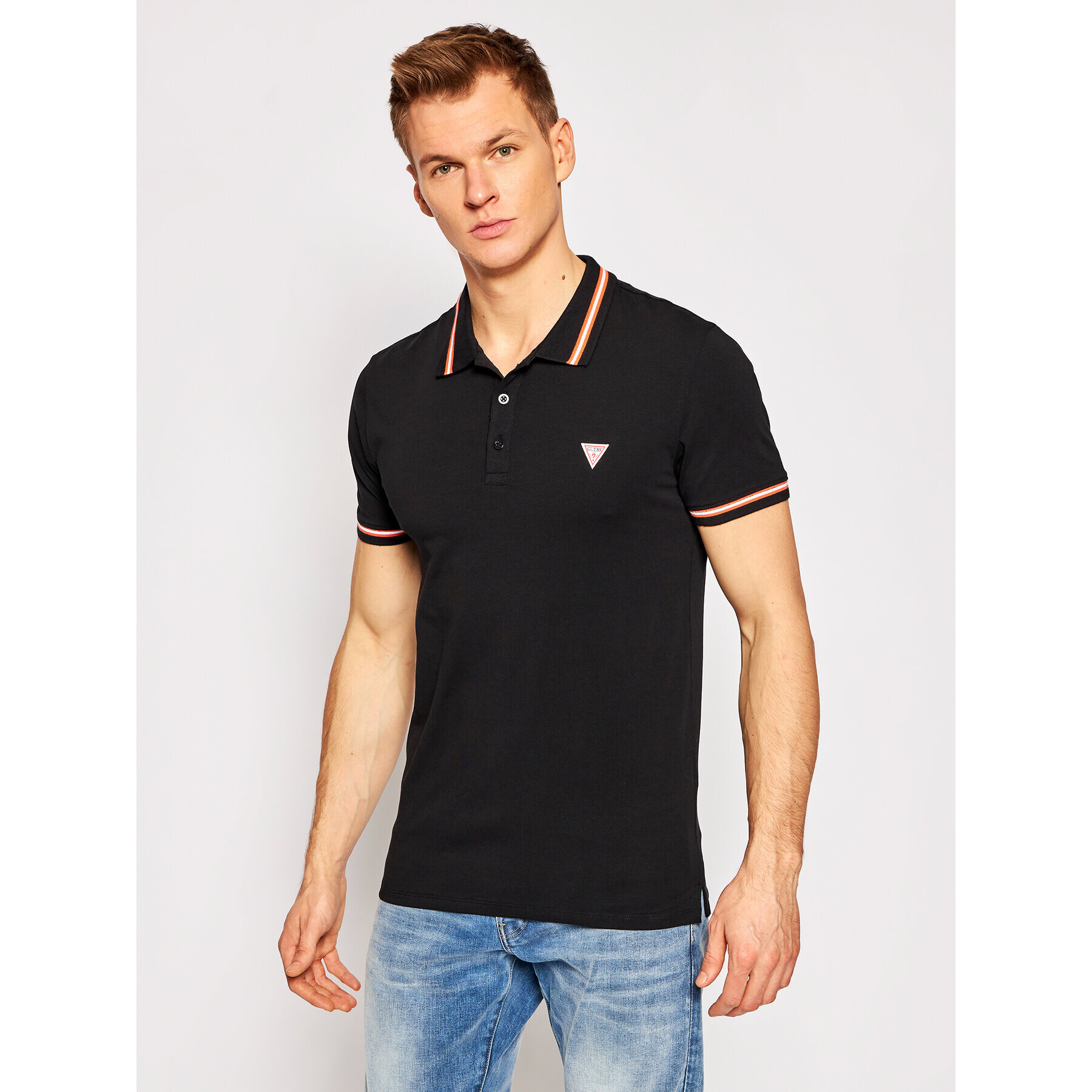 Guess Тениска с яка и копчета M1RP66 J1311 Черен Extra Slim Fit - Pepit.bg