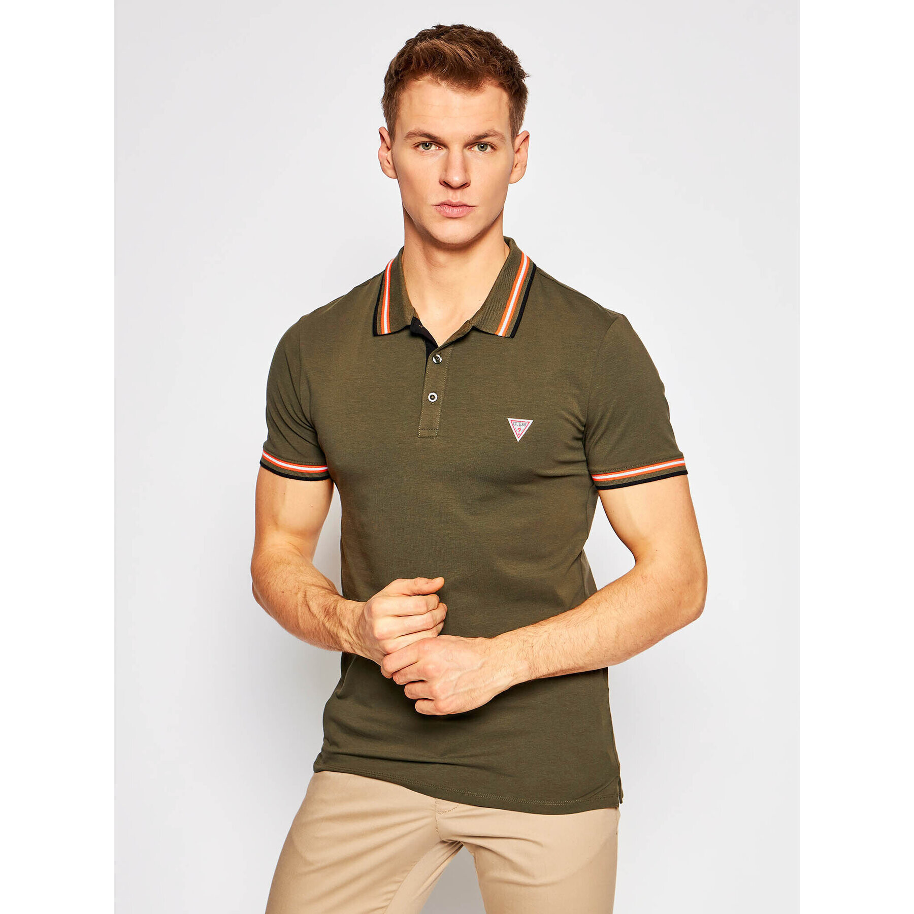 Guess Тениска с яка и копчета M1RP66 J1311 Зелен Extra Slim Fit - Pepit.bg