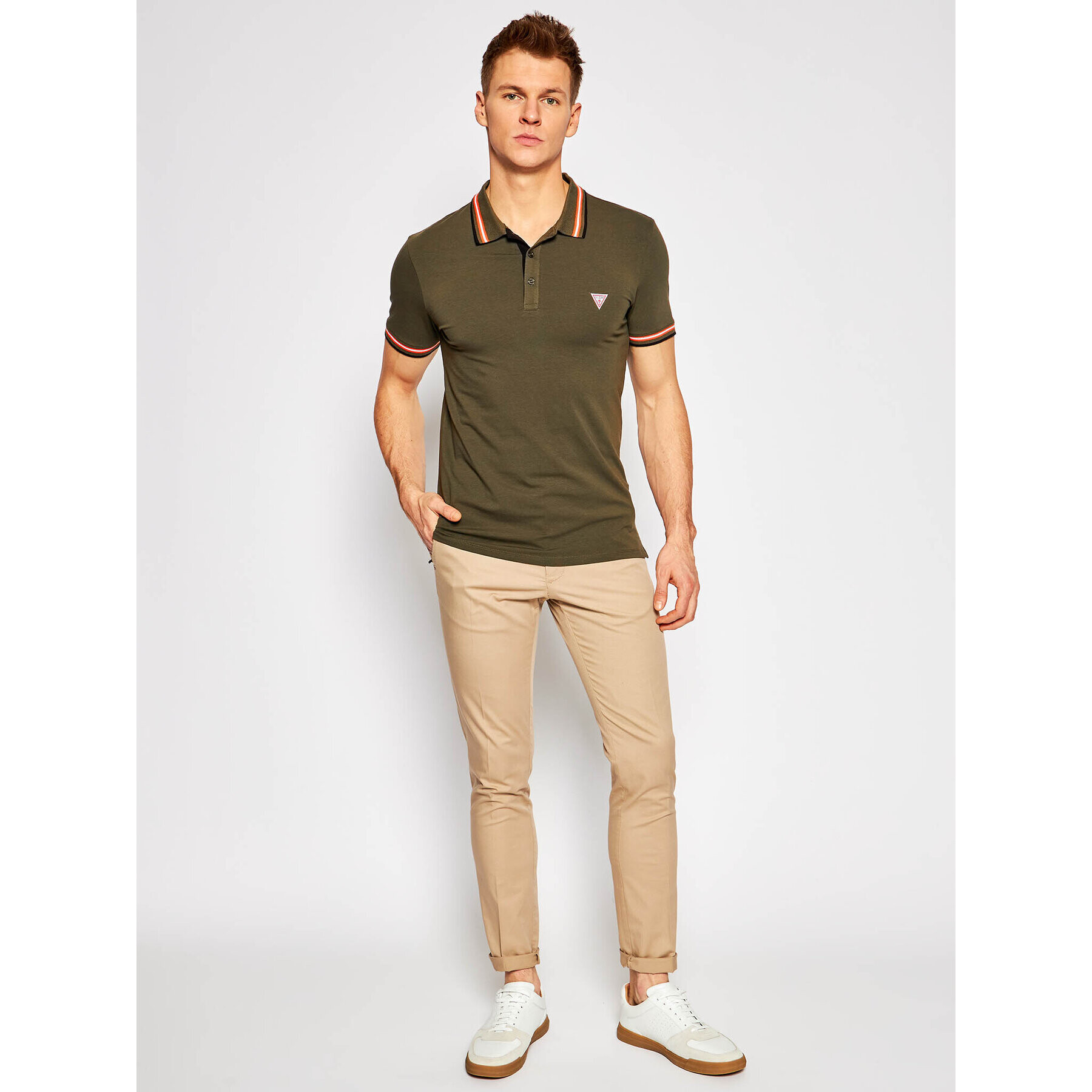 Guess Тениска с яка и копчета M1RP66 J1311 Зелен Extra Slim Fit - Pepit.bg