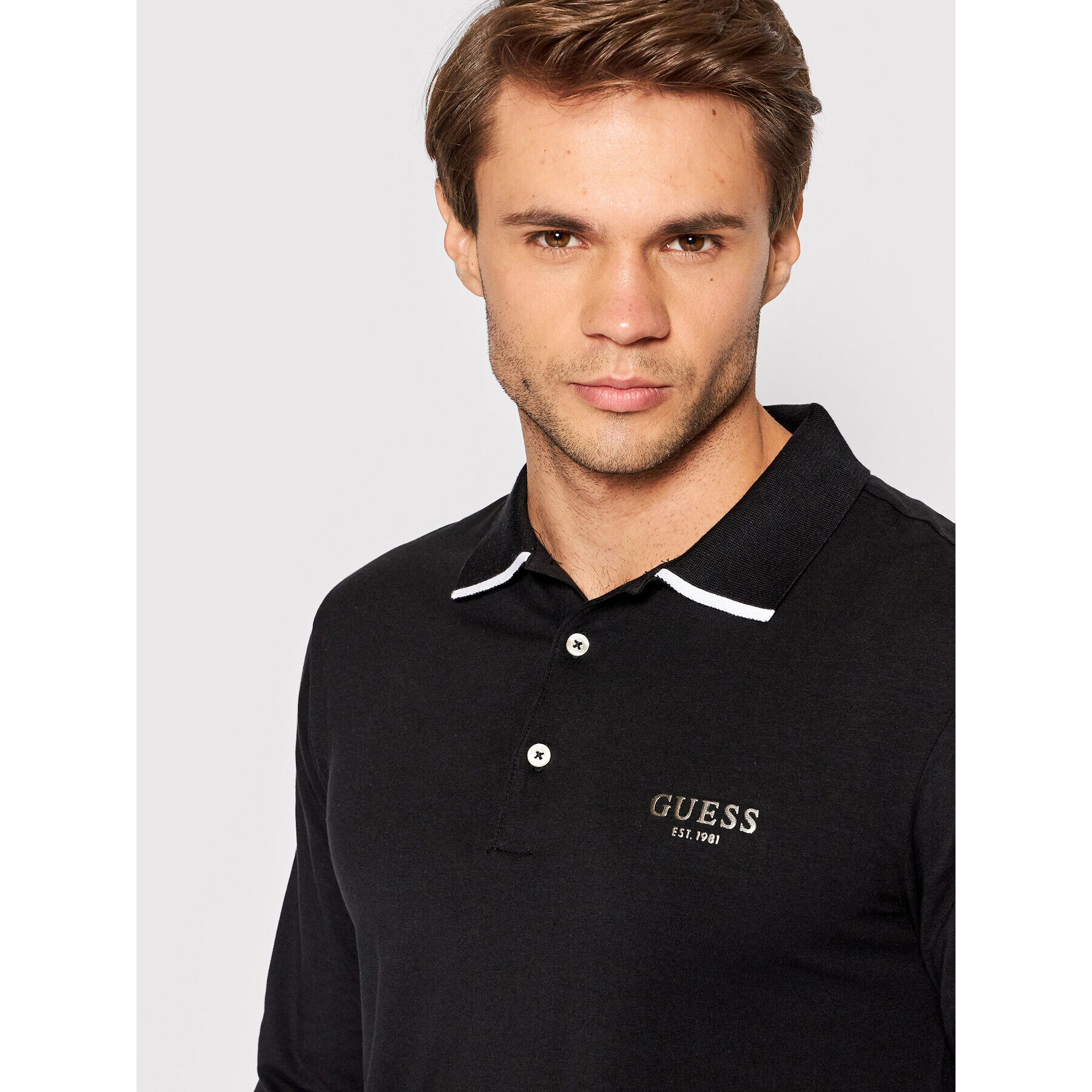 Guess Тениска с яка и копчета M2YP36 J1311 Черен Extra Slim Fit - Pepit.bg