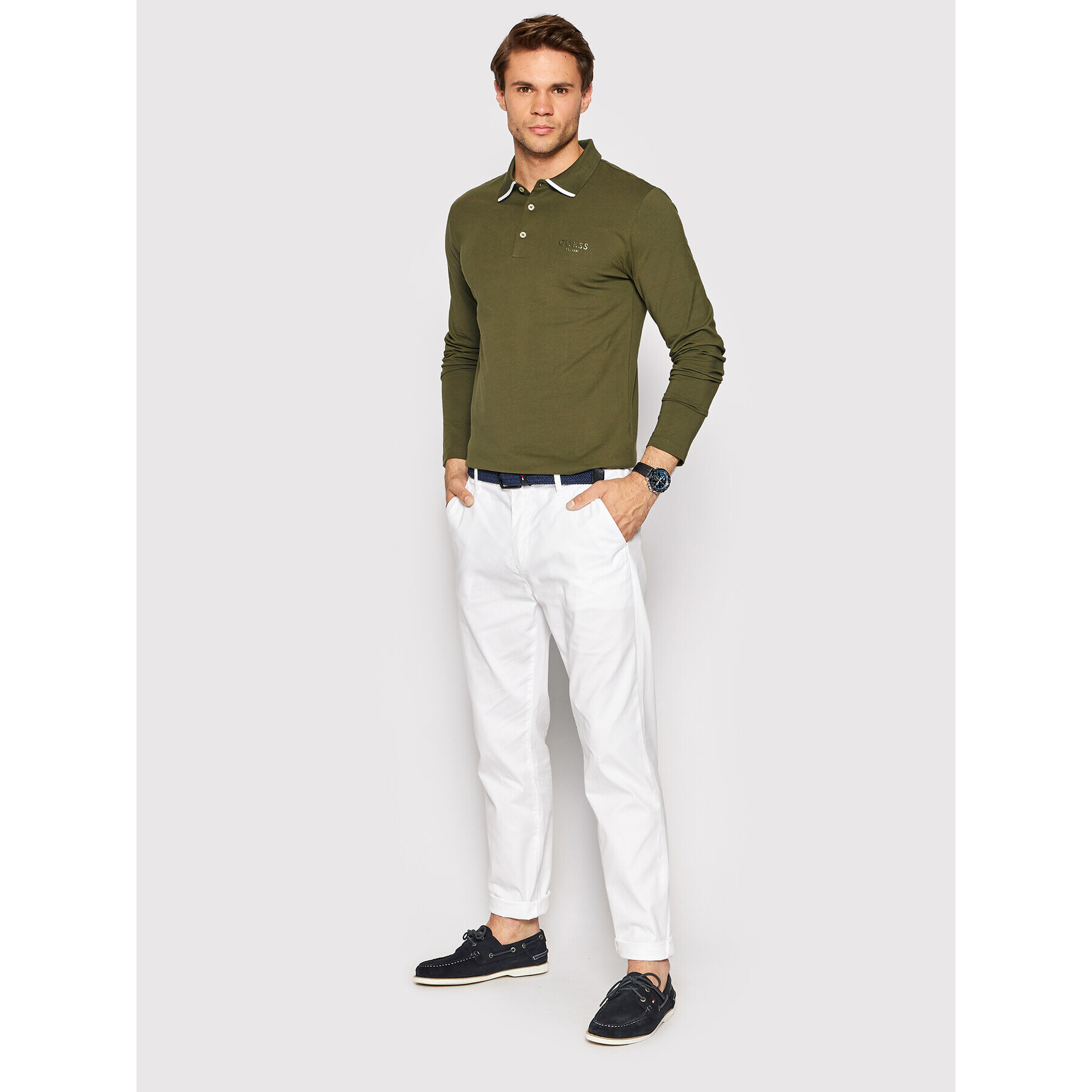 Guess Тениска с яка и копчета M2YP36 J1311 Зелен Extra Slim Fit - Pepit.bg