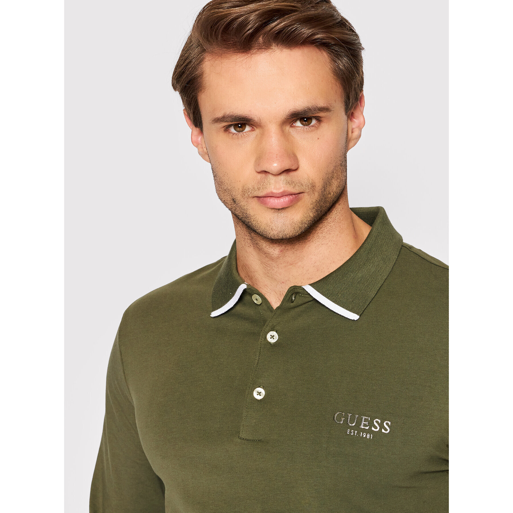 Guess Тениска с яка и копчета M2YP36 J1311 Зелен Extra Slim Fit - Pepit.bg