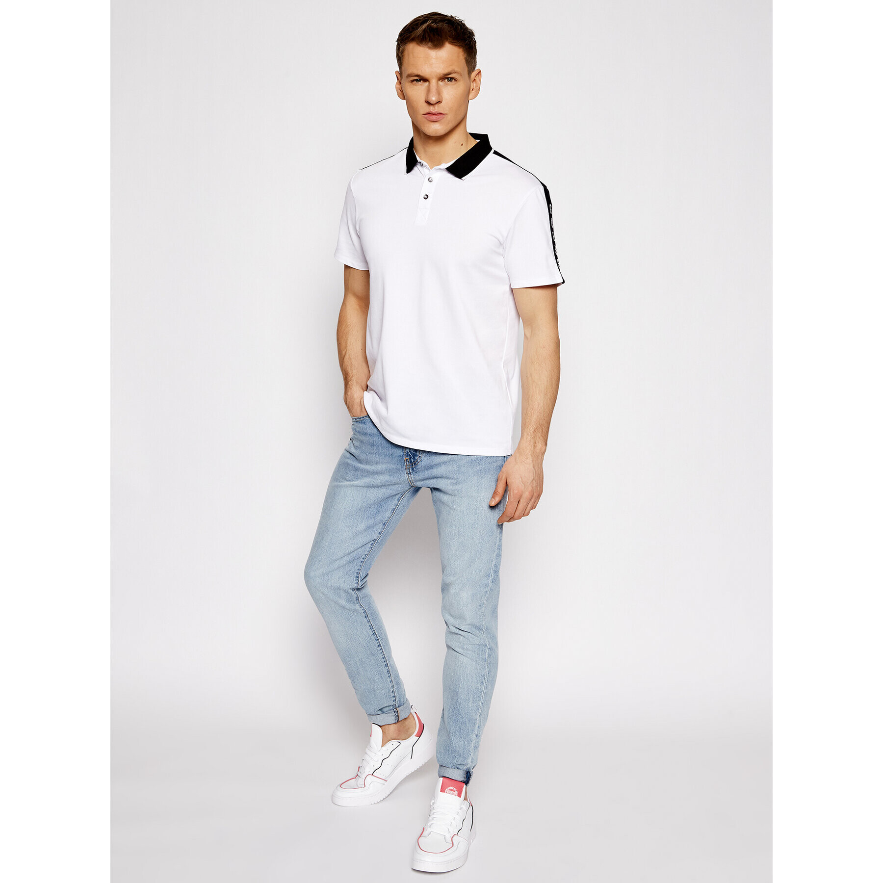 Guess Тениска с яка и копчета M91P71 R7PU0 Бял Slim Fit - Pepit.bg