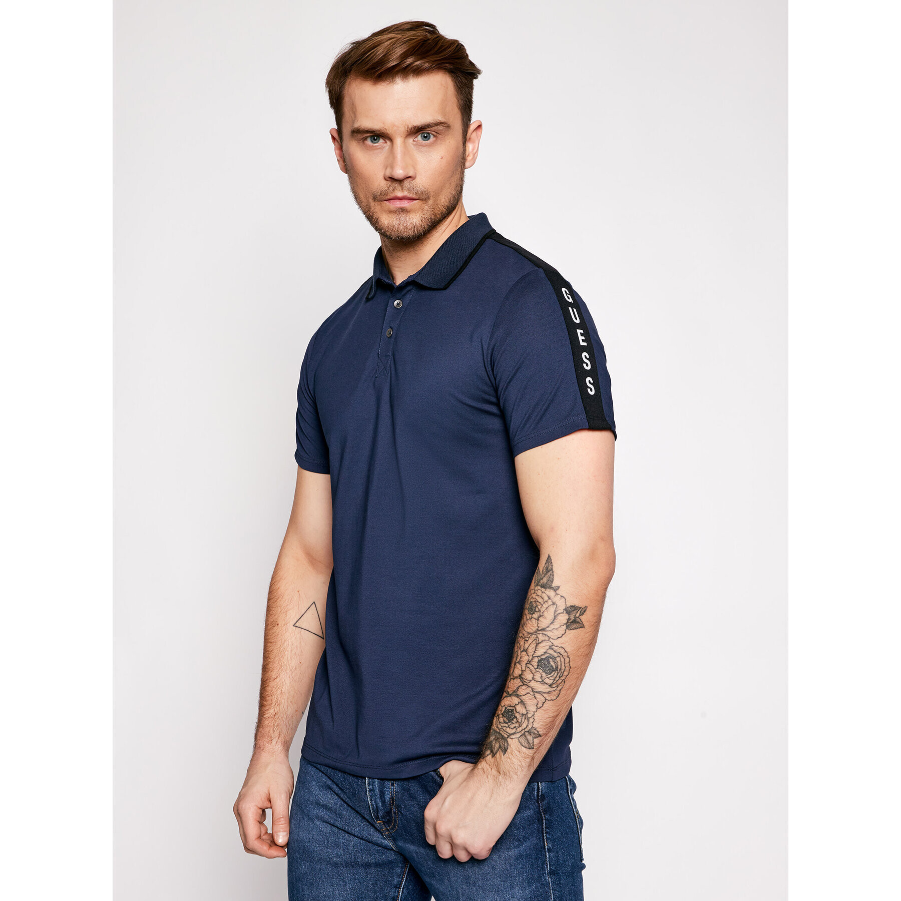 Guess Тениска с яка и копчета M91P71 R7PU0 Тъмносин Slim Fit - Pepit.bg