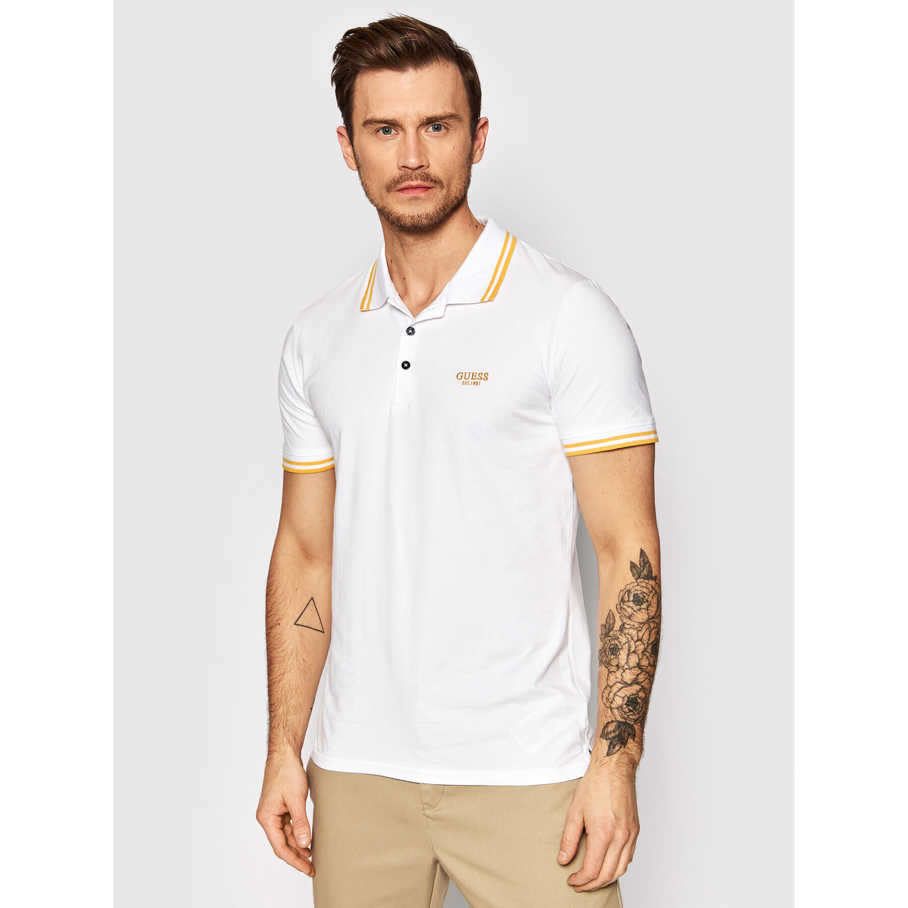 Guess Тениска с яка и копчета Nolan M2RP66 J1311 Бял Extra Slim Fit - Pepit.bg