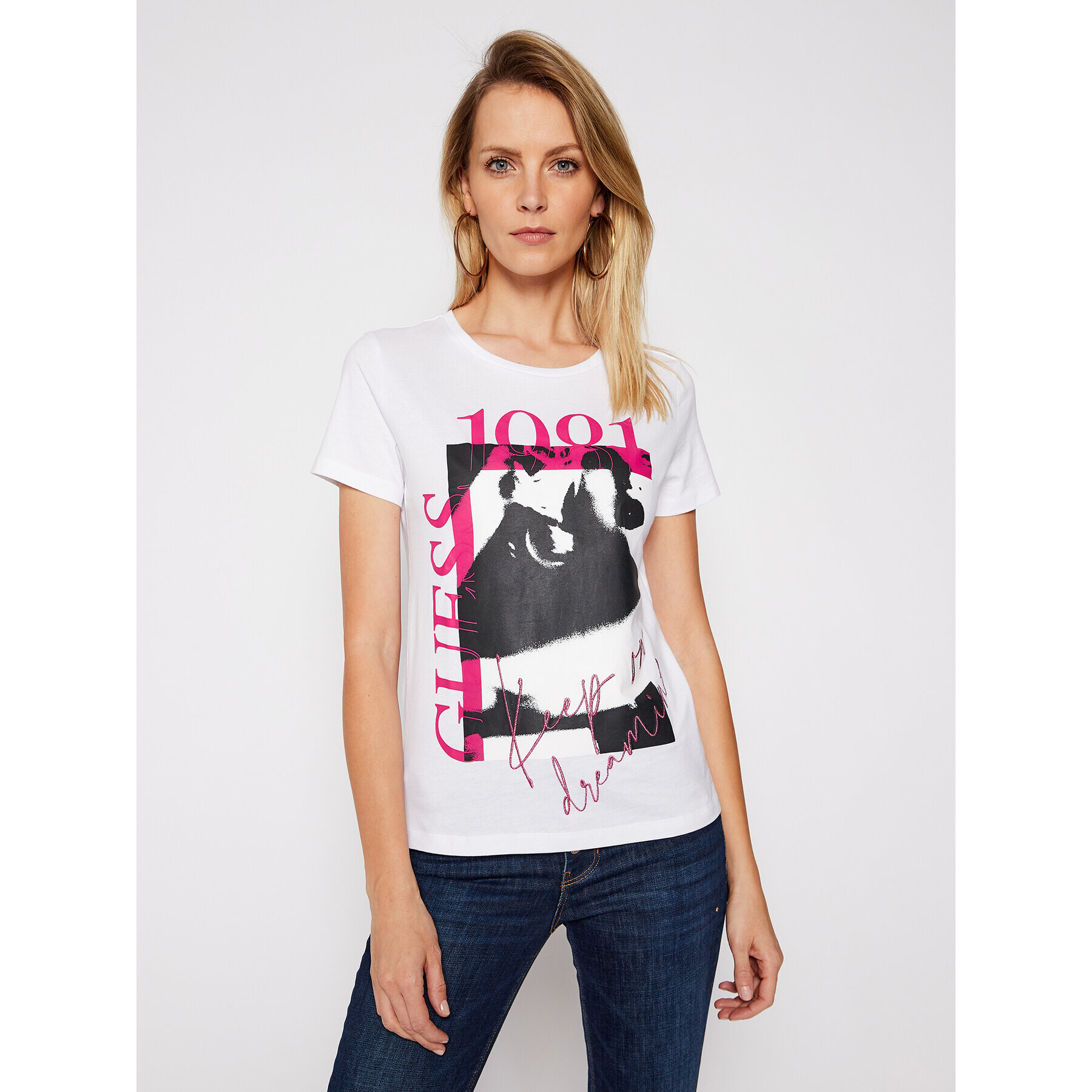 Guess Тишърт 1981 W1RI49 I3Z00 Бял Regular Fit - Pepit.bg