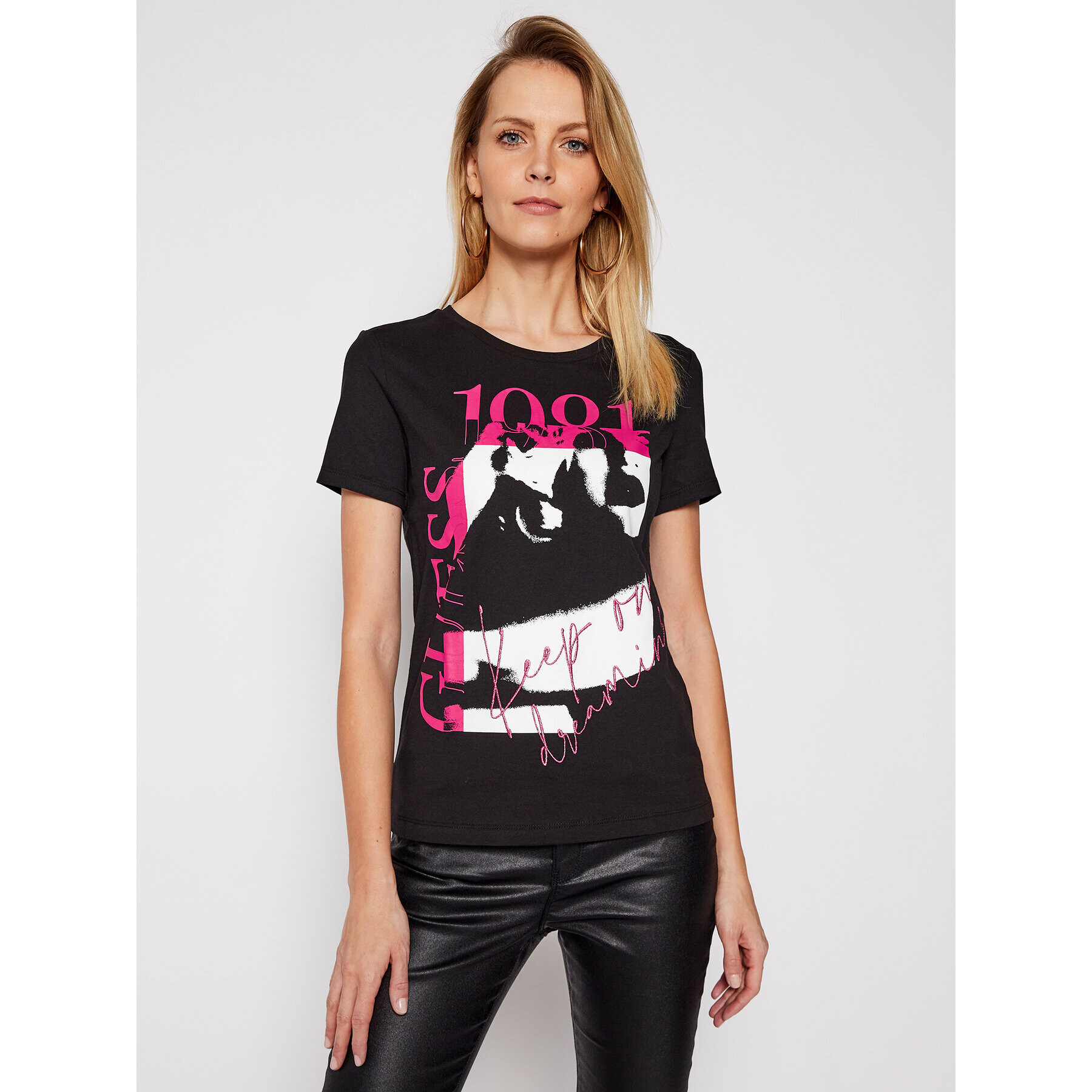 Guess Тишърт 1981 W1RI49 I3Z00 Черен Regular Fit - Pepit.bg