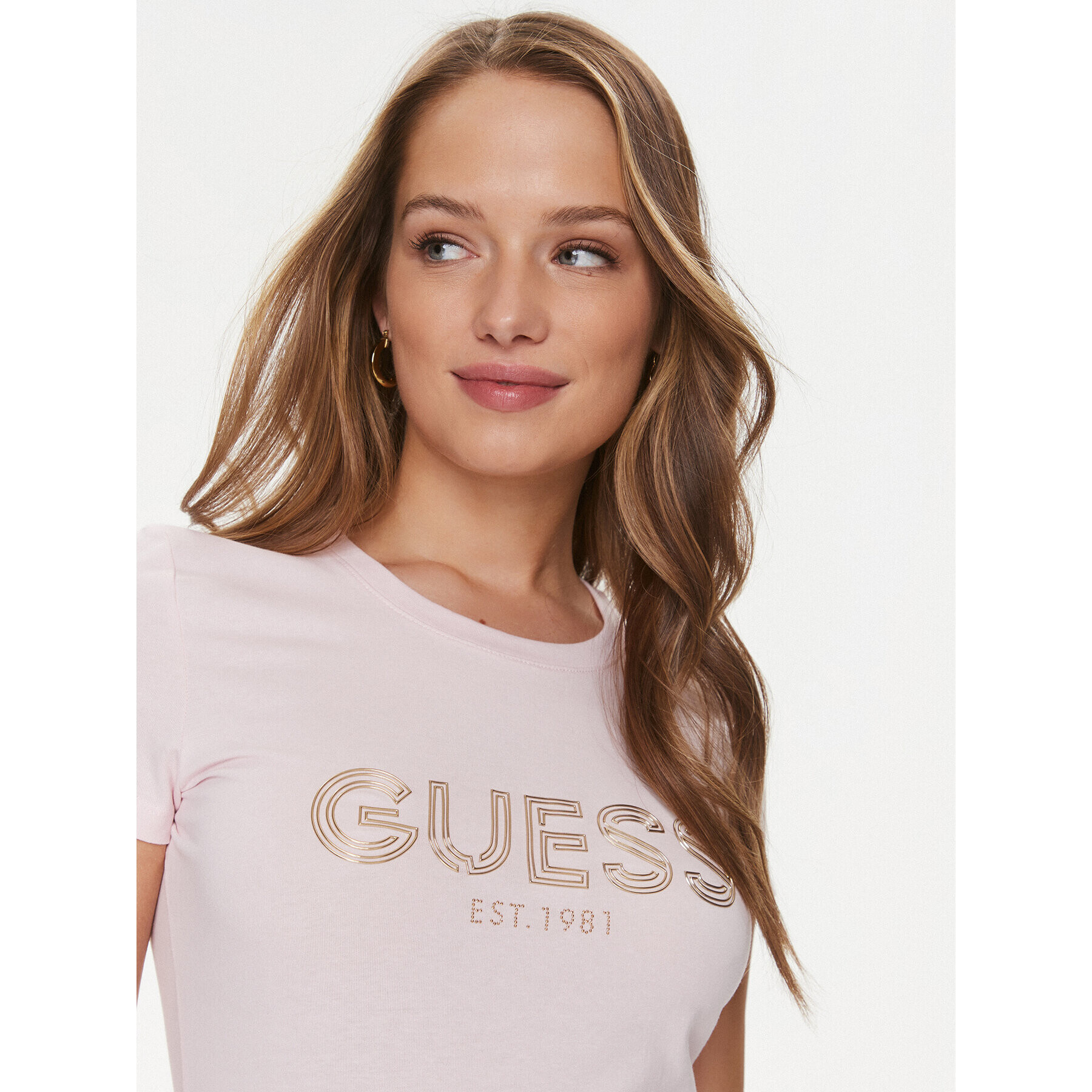 Guess Тишърт Bold W4RI29 J1314 Розов Slim Fit - Pepit.bg