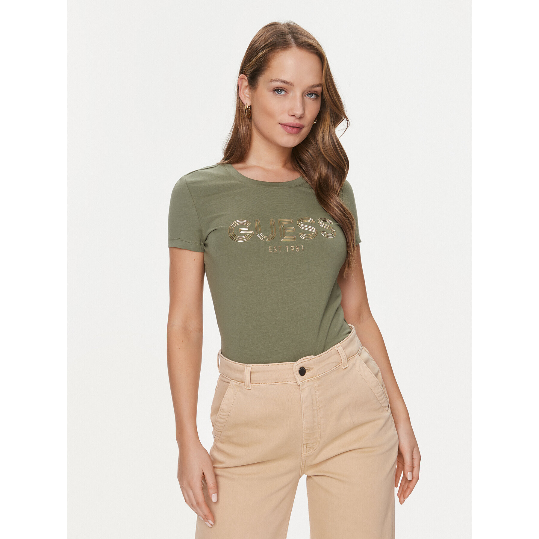 Guess Тишърт Bold W4RI29 J1314 Зелен Slim Fit - Pepit.bg