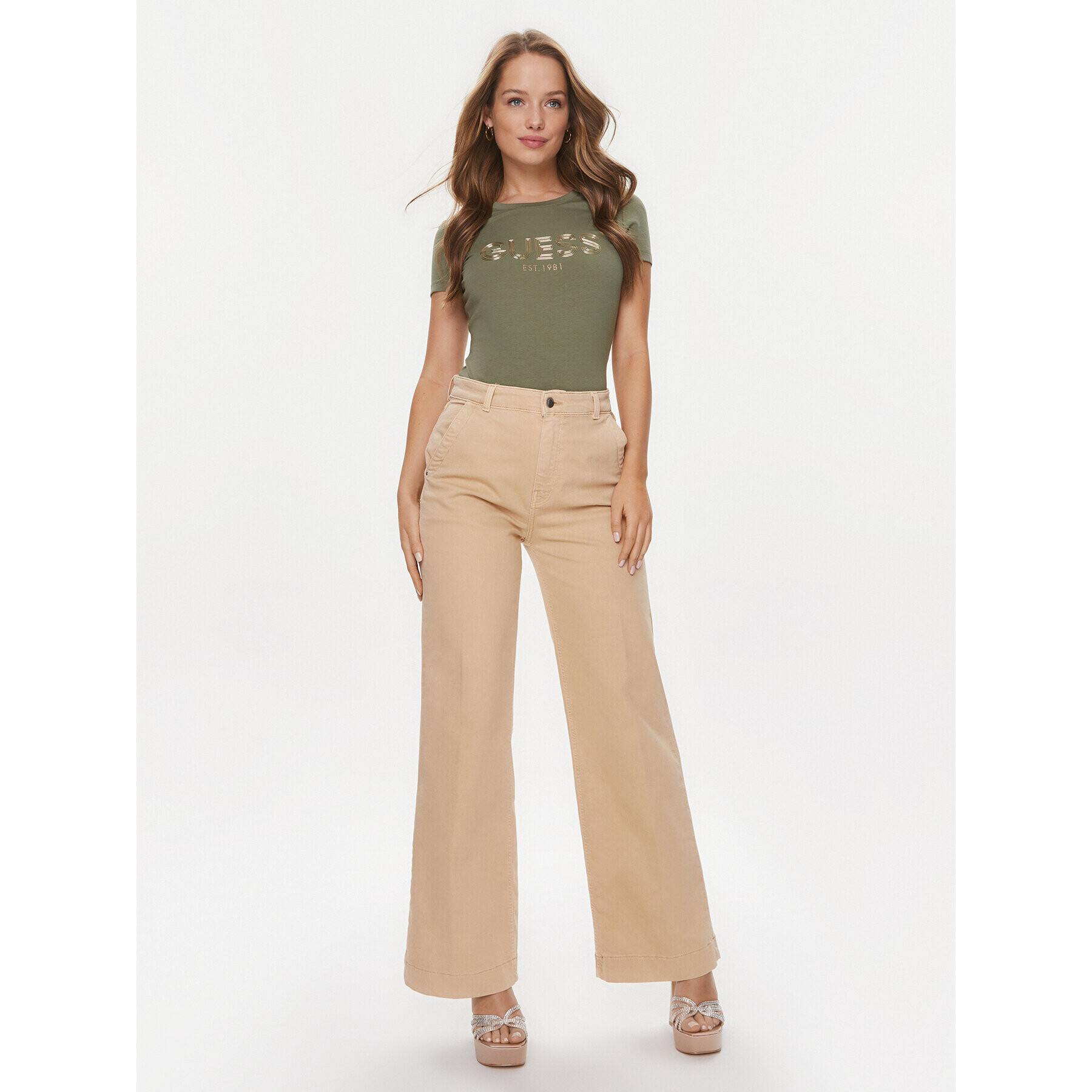 Guess Тишърт Bold W4RI29 J1314 Зелен Slim Fit - Pepit.bg