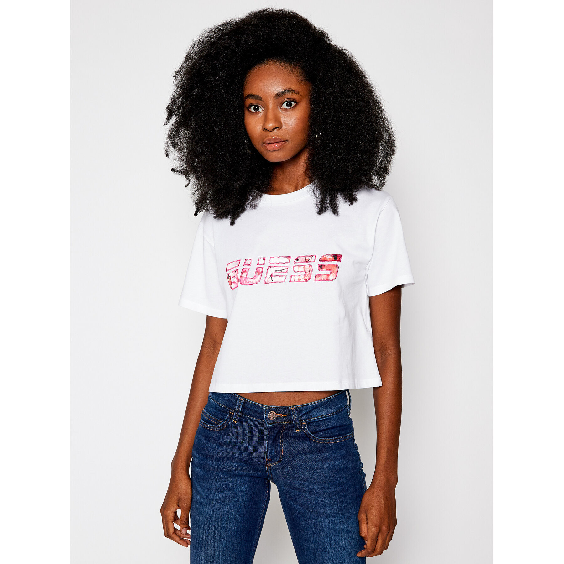 Guess Тишърт Crop Tee O0BA99 K5M20 Бял Regular Fit - Pepit.bg