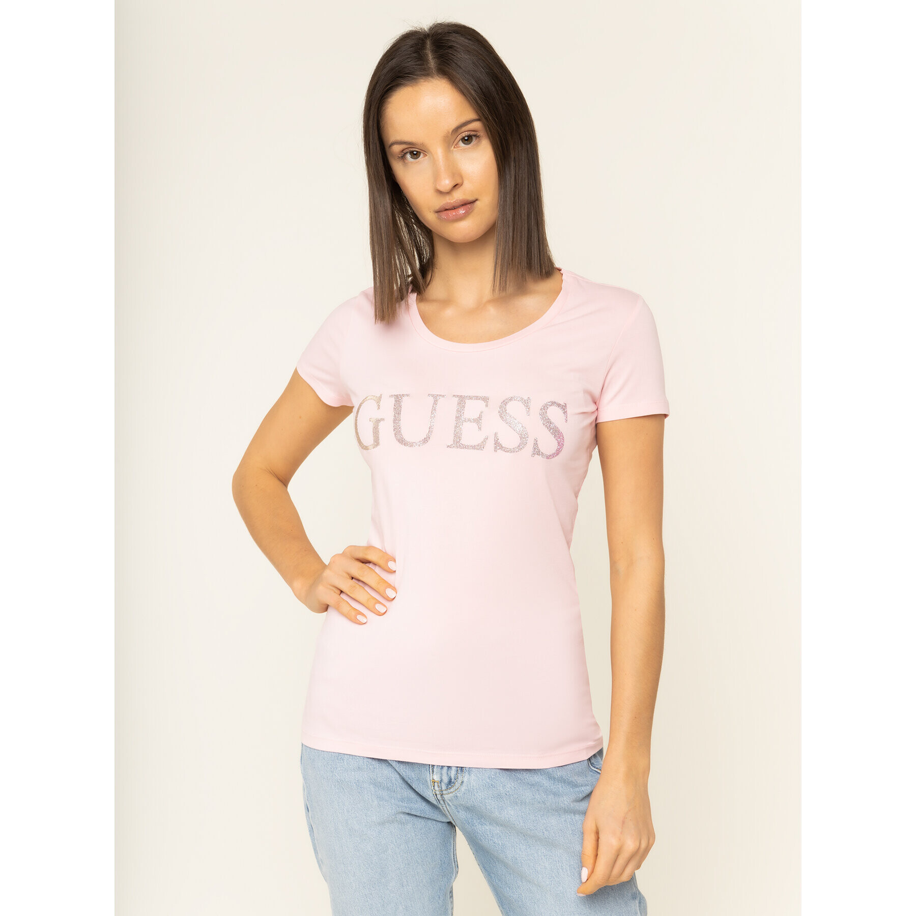 Guess Тишърт Crystal W01I74 J1300 Розов Regular Fit - Pepit.bg