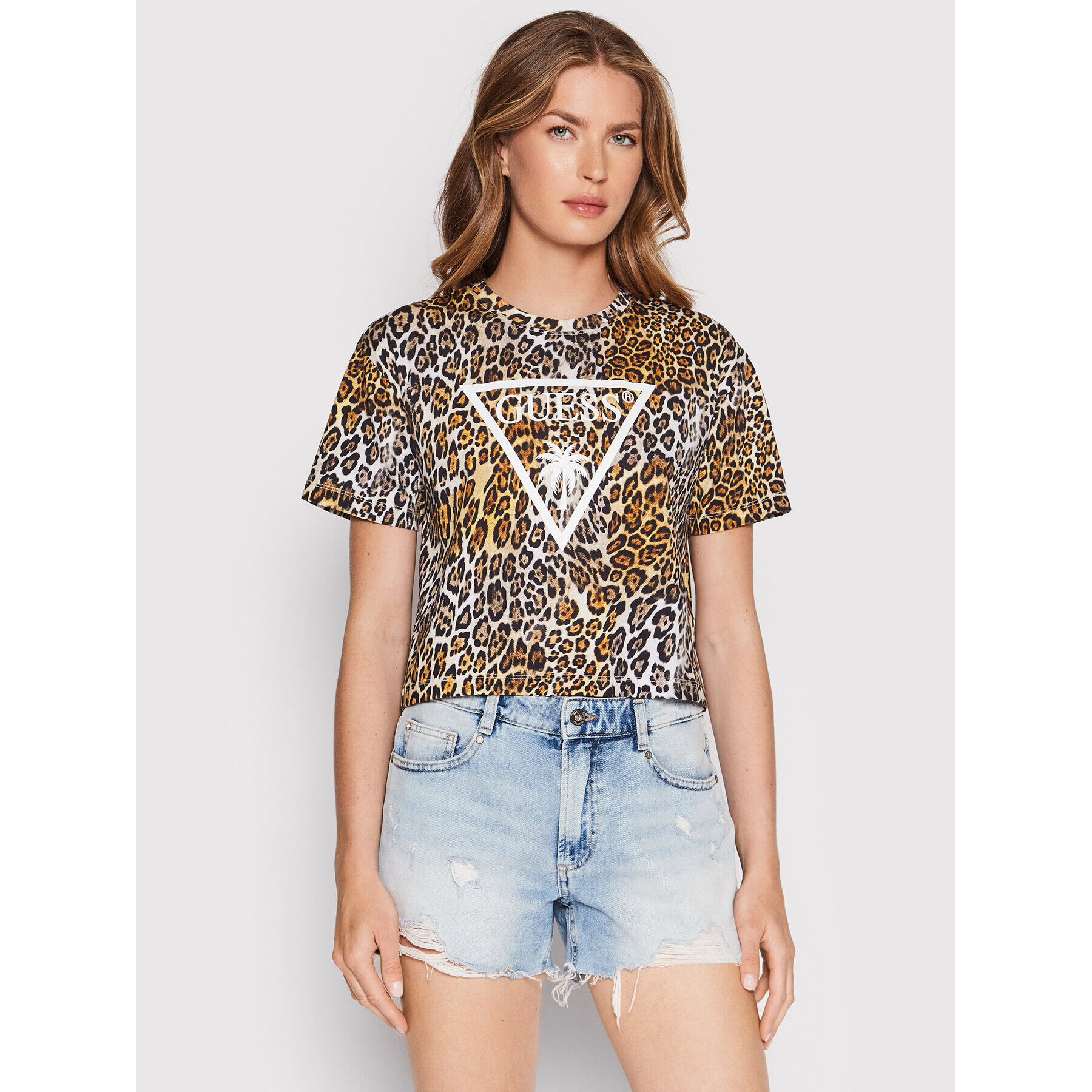 Guess Тишърт E2GI01 JA900 Кафяв Cropped Fit - Pepit.bg