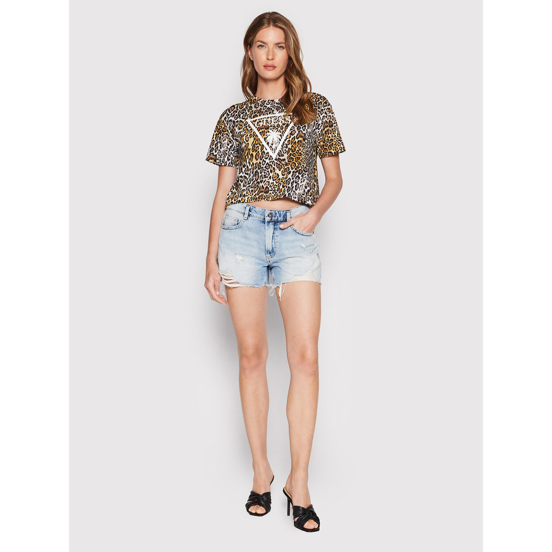 Guess Тишърт E2GI01 JA900 Кафяв Cropped Fit - Pepit.bg