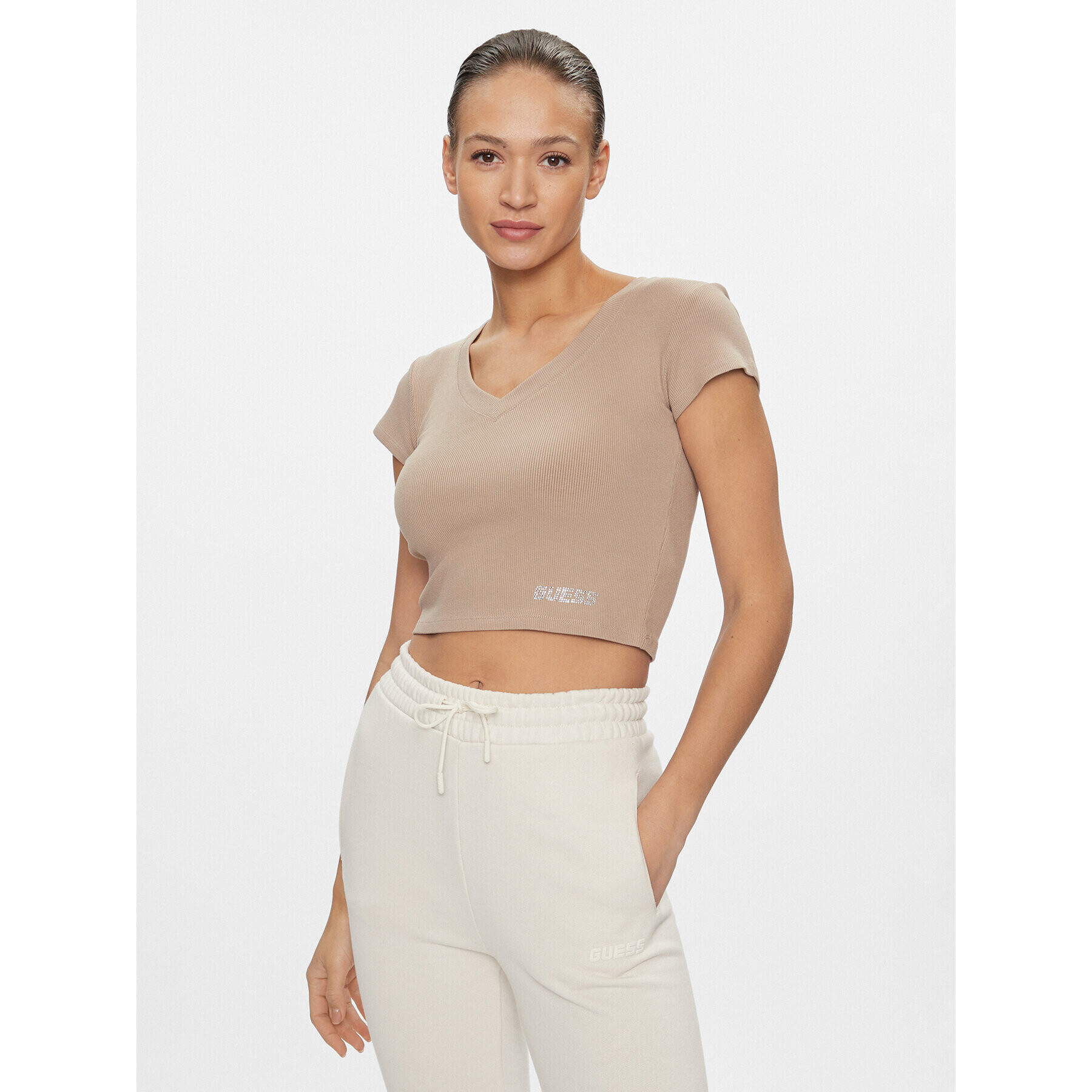 Guess Тишърт Edie V4RP10 K8RT2 Розов Slim Fit - Pepit.bg