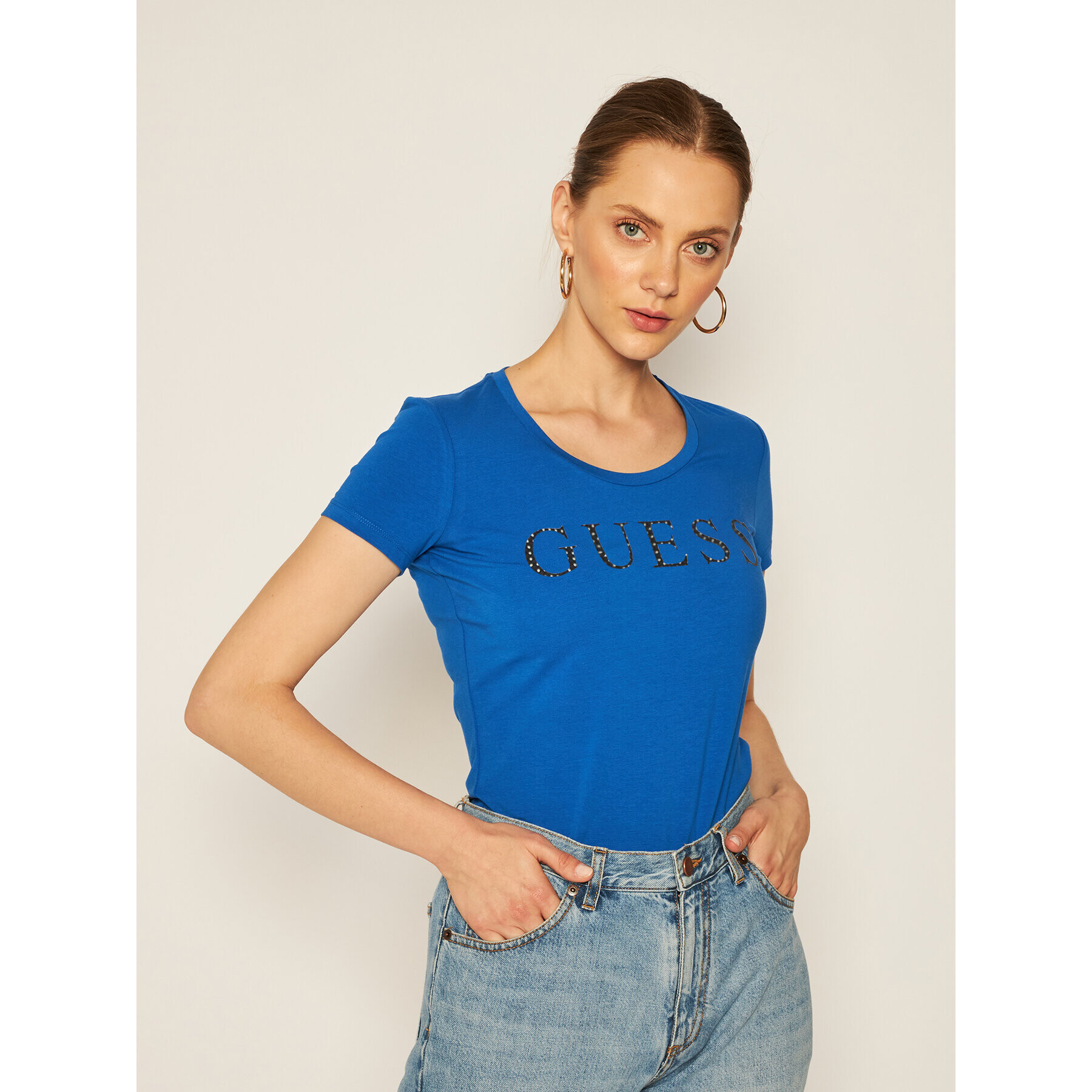 Guess Тишърт Emma W0YI0F J1300 Тъмносин Regular Fit - Pepit.bg