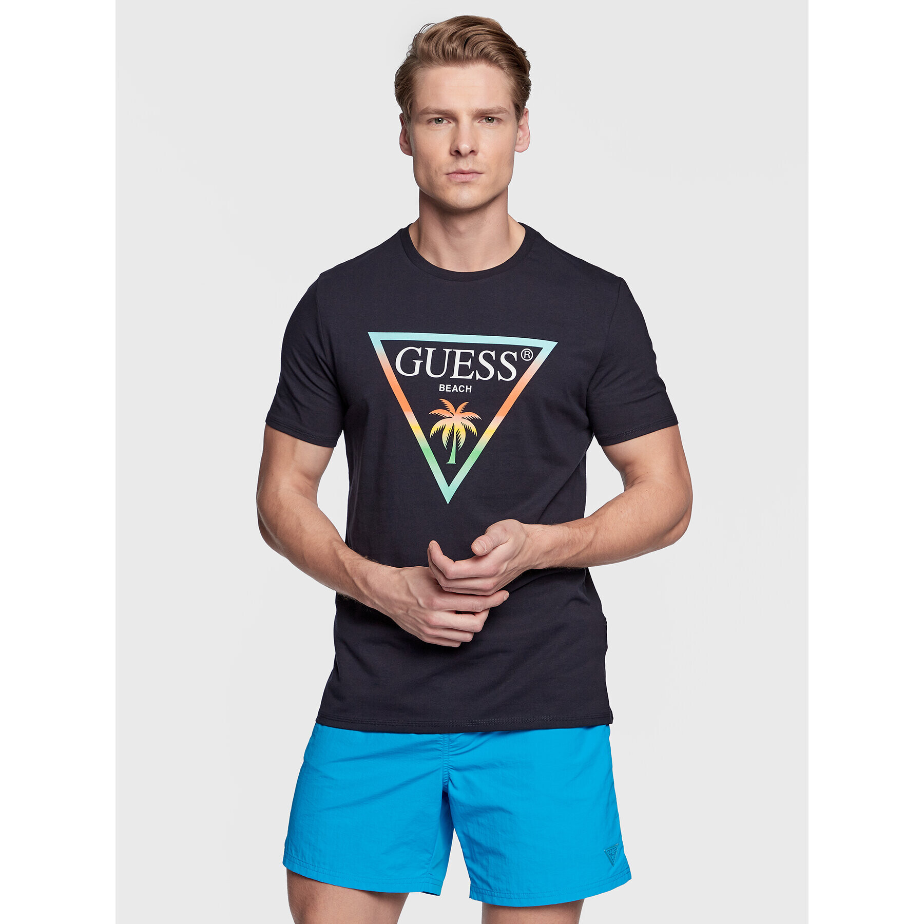 Guess Тишърт F3GI02 J1314 Син Slim Fit - Pepit.bg