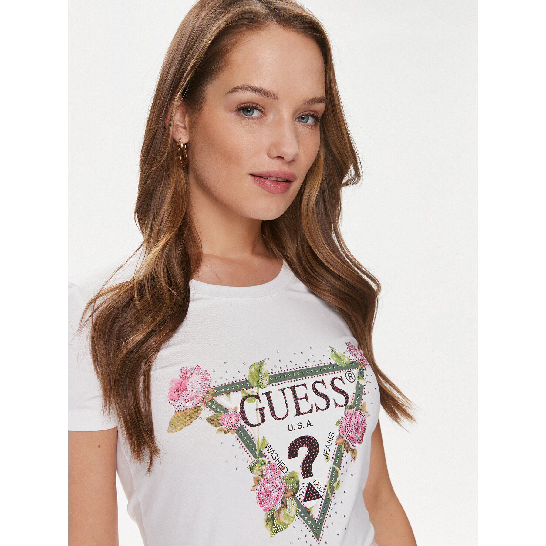 Guess Тишърт Floral Triangle W4RI28 J1314 Бял Slim Fit - Pepit.bg