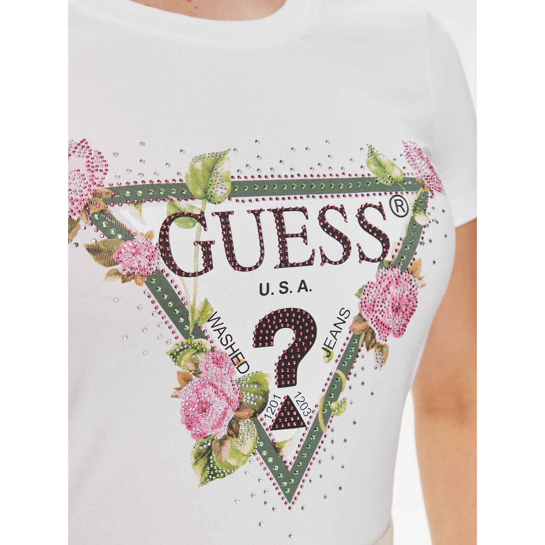 Guess Тишърт Floral Triangle W4RI28 J1314 Бял Slim Fit - Pepit.bg